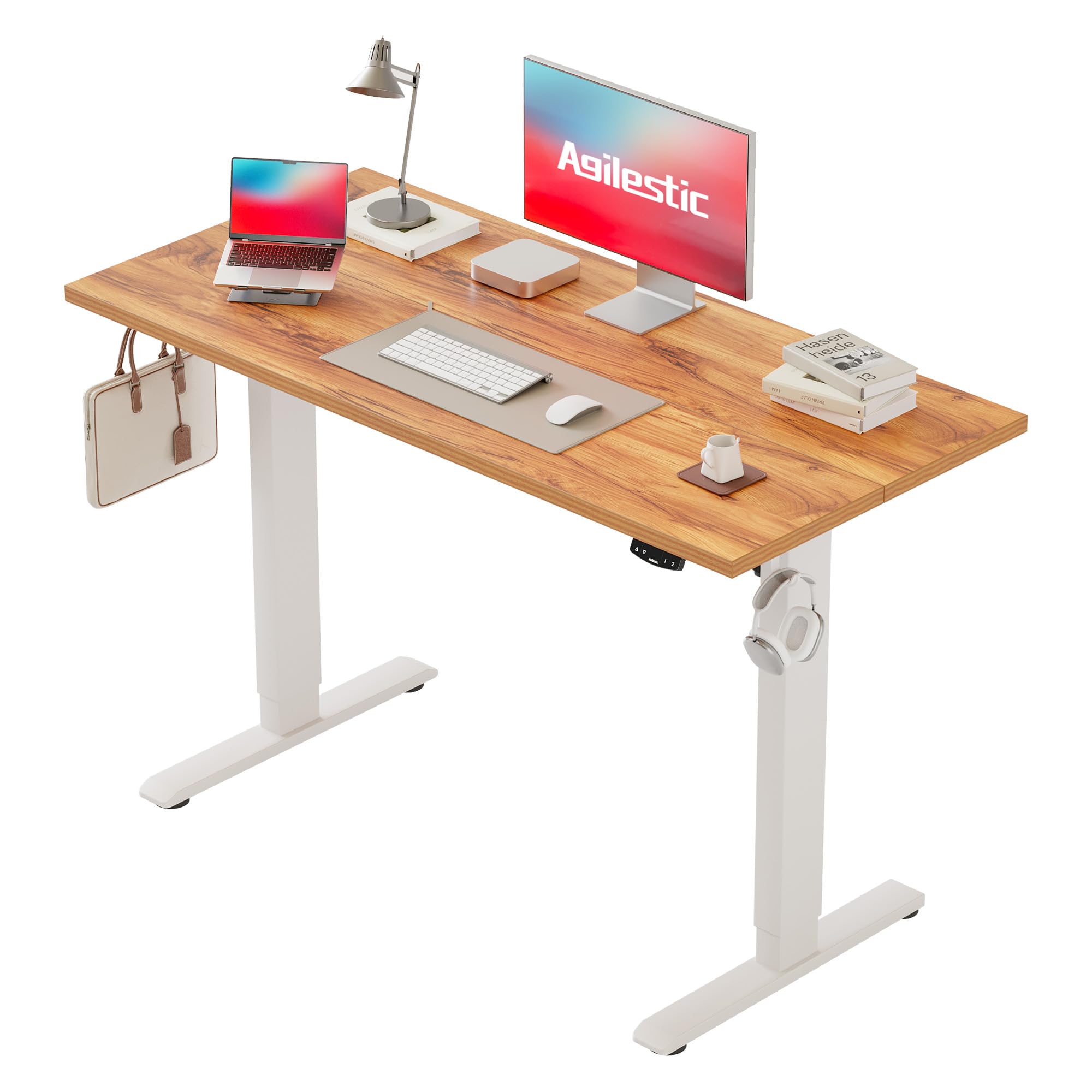 Agilestic Höhenverstellbarer Schreibtisch 120 x 60 cm, Stabiler Schreibtisch Höhenverstellbar Elektrisch mit Memory-Handsteuerung, Ergonomischer Steh-Sitz Tisch Computertisch, Weiß