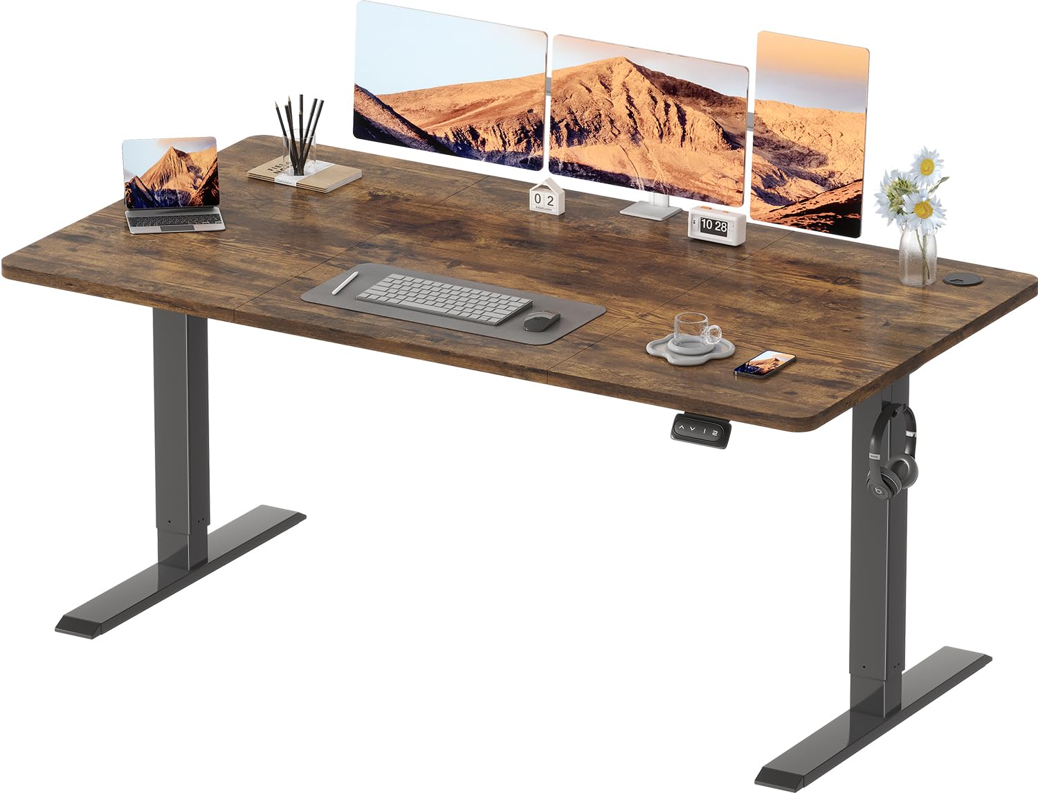 Devoko Höhenverstellbarer Schreibtisch, Elektrischer Schreibtisch Höhenverstellbar Tisch, Steh-Sitz Bürotisch, Computertisch mit Memory-Funktion, Stehpult, Standing Desk, Bürotisch,120 x 60 cm,Weiß