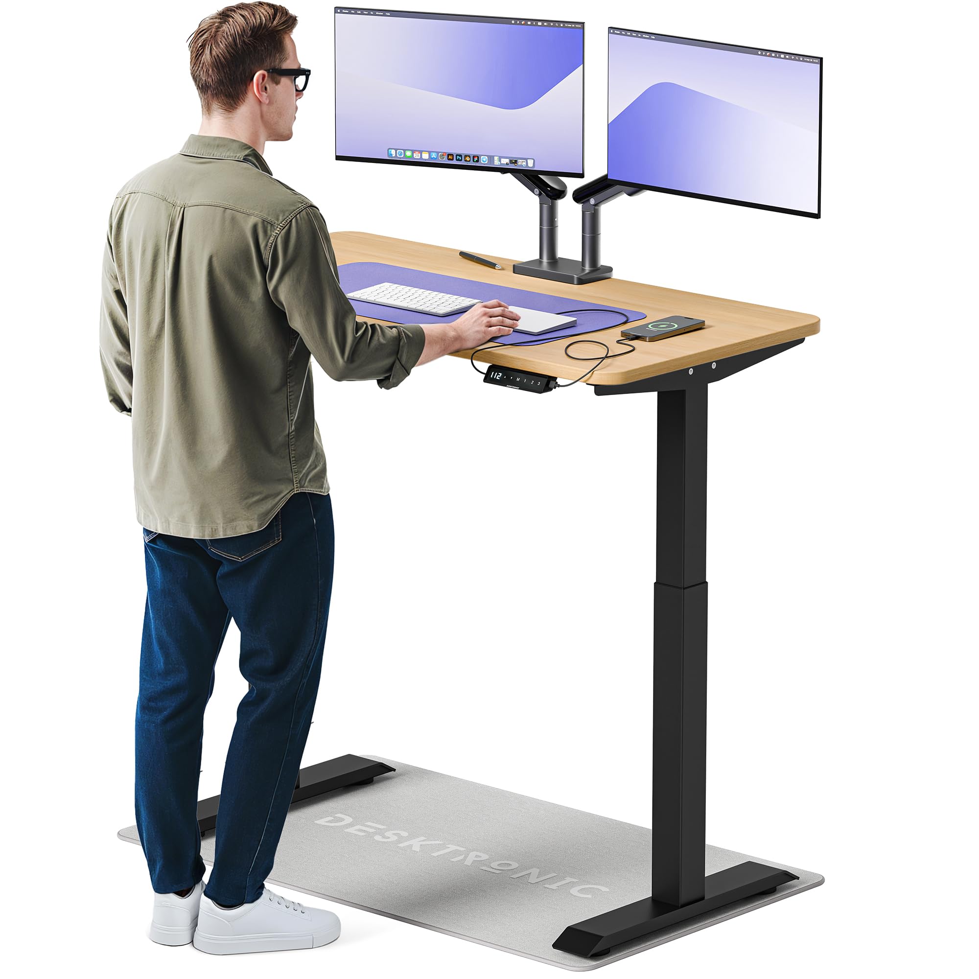 Desktronic Homeone Höhenverstellbarer Schreibtisch 160 × 80 cm – Elektrischer Schreibtisch Mit Zwei Elektrischen Motoren, Touchscreen-Steuerung Und Integrierten USB-a- Und USB-c-ladeanschlüssen