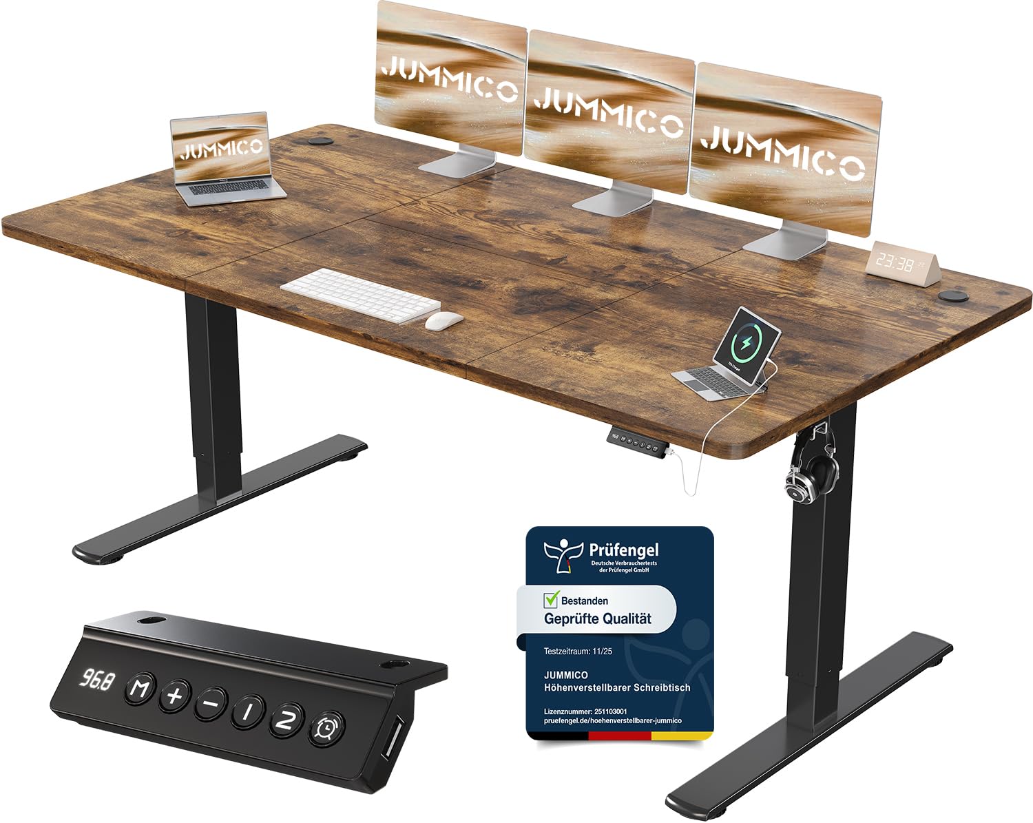 JUMMICO Höhenverstellbarer Schreibtisch mit USB-Ladeanschluss 120 x 60 cm, Schreibtisch Höhenverstellbar Elektrisch, Steh-Sitz Tisch Stehpult Verstellbarer Computertisch,Standing Desk,Weiß