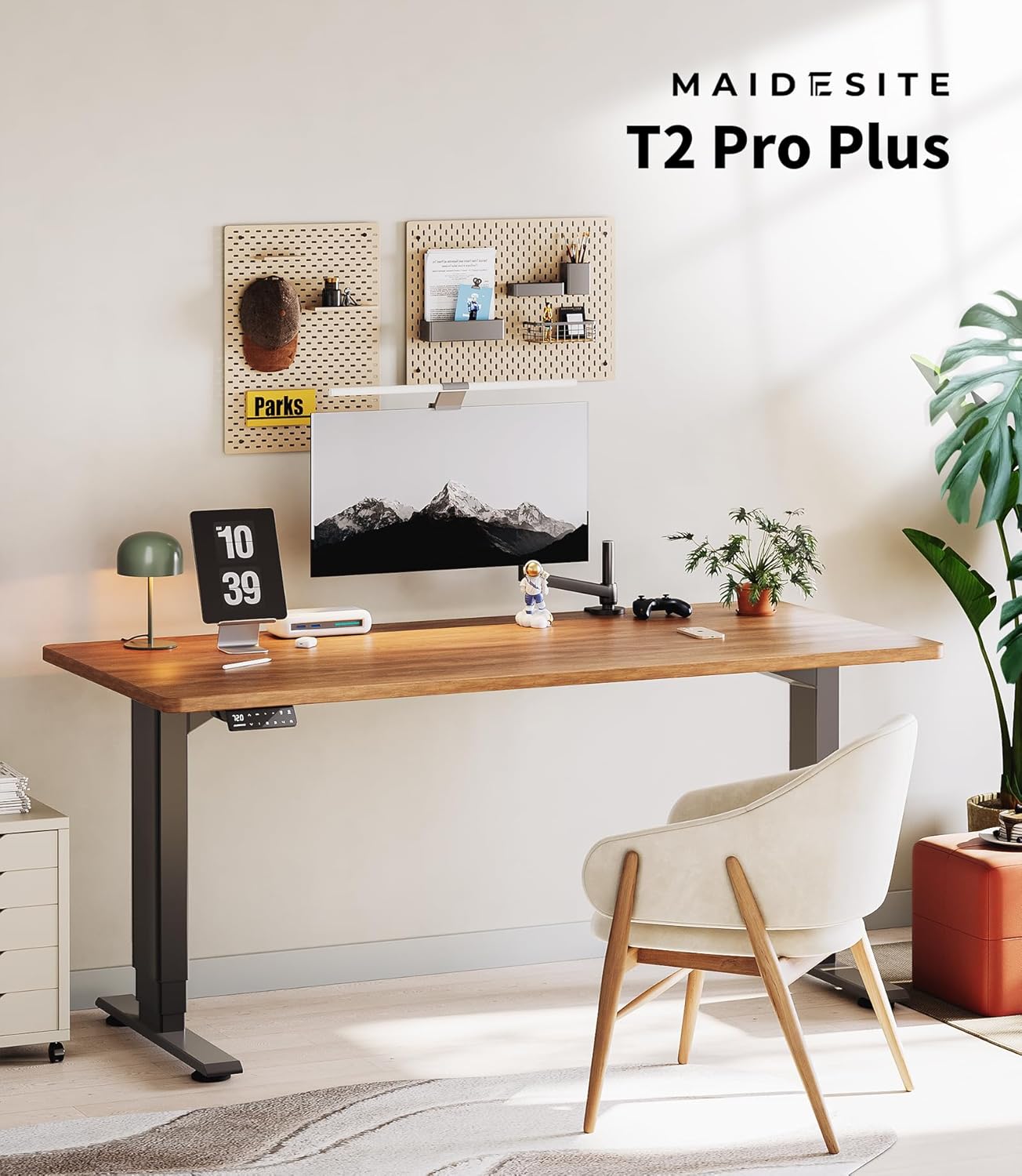 MAIDeSITe höhenverstellbarer Schreibtisch elektrisch mit 2 starken Motoren, tischgestell höhenverstellbar 3-stufige sowie auch 4 Memory-Steuerung mit Sitz-Steh-Erinnerungs - T2 Pro Plus