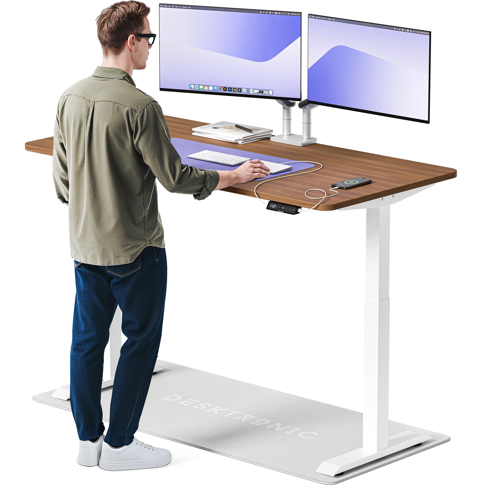Desktronic Homeone Höhenverstellbarer Schreibtisch 160 × 80 cm – Elektrischer Schreibtisch Mit Zwei Elektrischen Motoren, Touchscreen-Steuerung Und Integrierten USB-a- Und USB-c-ladeanschlüssen