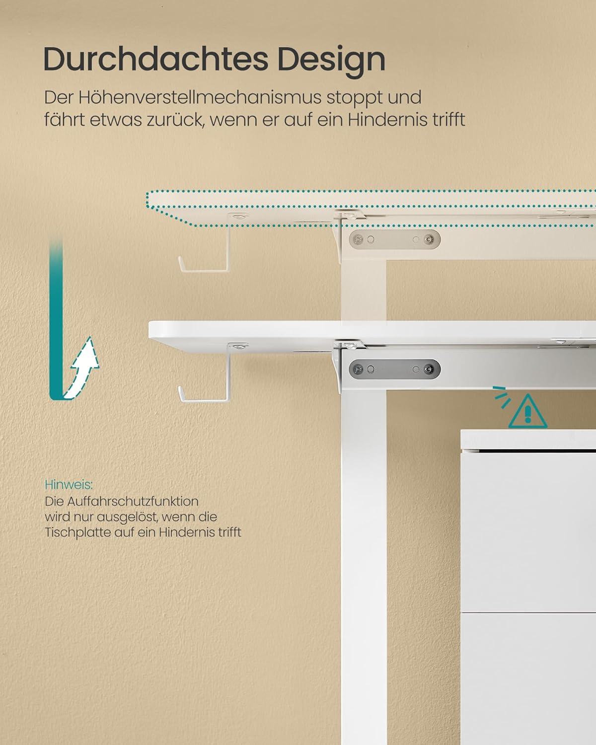 SONGMICS Höhenverstellbarer Schreibtisch elektrisch, 160 x 70 cm, stufenlos verstellbar, Memory-Funktion mit 4 Höhen, wolkenweiß LSD136W01