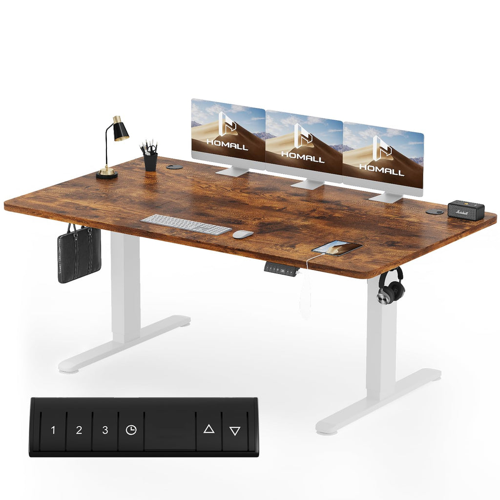 Homall Höhenverstellbarer Schreibtisch 140x70cm mit USB-A Ladeanschluss, Elektrischer Schreibtisch mit Kabel Management Tray, Standing Desk mit 3 Memory Funktion, Computertisch Beige