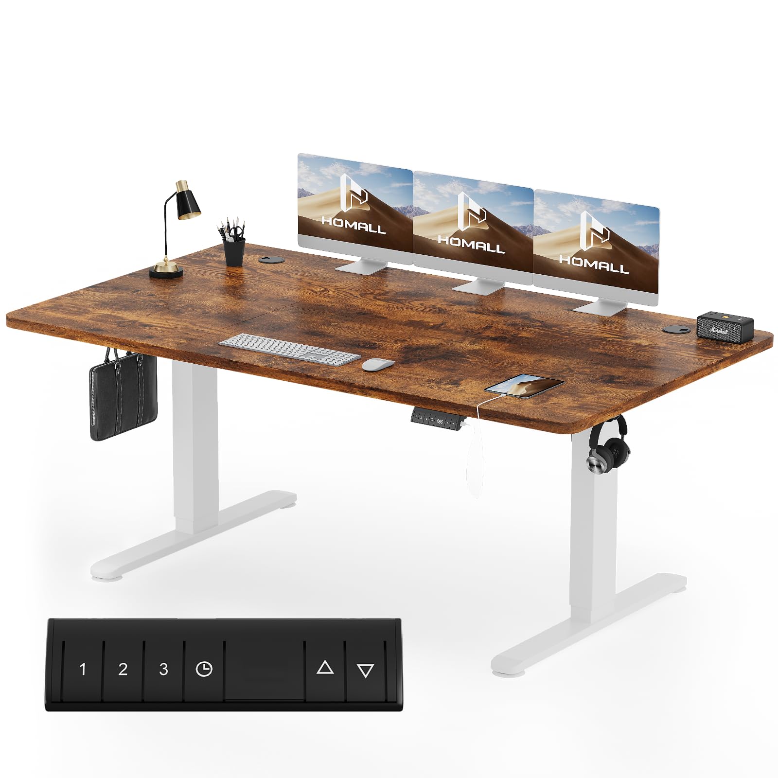 Homall Höhenverstellbarer Schreibtisch 140x70cm mit USB-A Ladeanschluss, Elektrischer Schreibtisch mit Kabel Management Tray, Standing Desk mit 3 Memory Funktion, Computertisch Beige