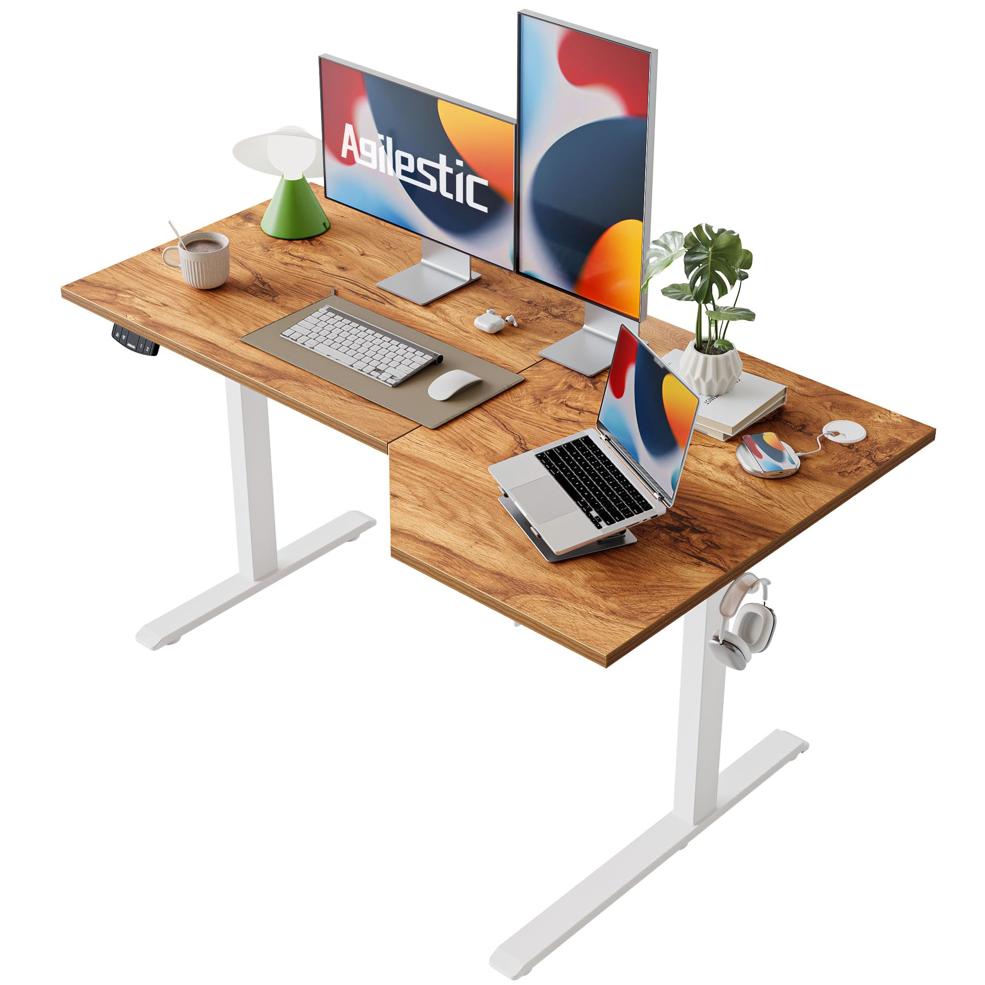Agilestic Höhenverstellbarer Schreibtisch 120 x 60 cm, Stabiler Schreibtisch Höhenverstellbar Elektrisch mit Memory-Handsteuerung, Ergonomischer Steh-Sitz Tisch Computertisch, Weiß