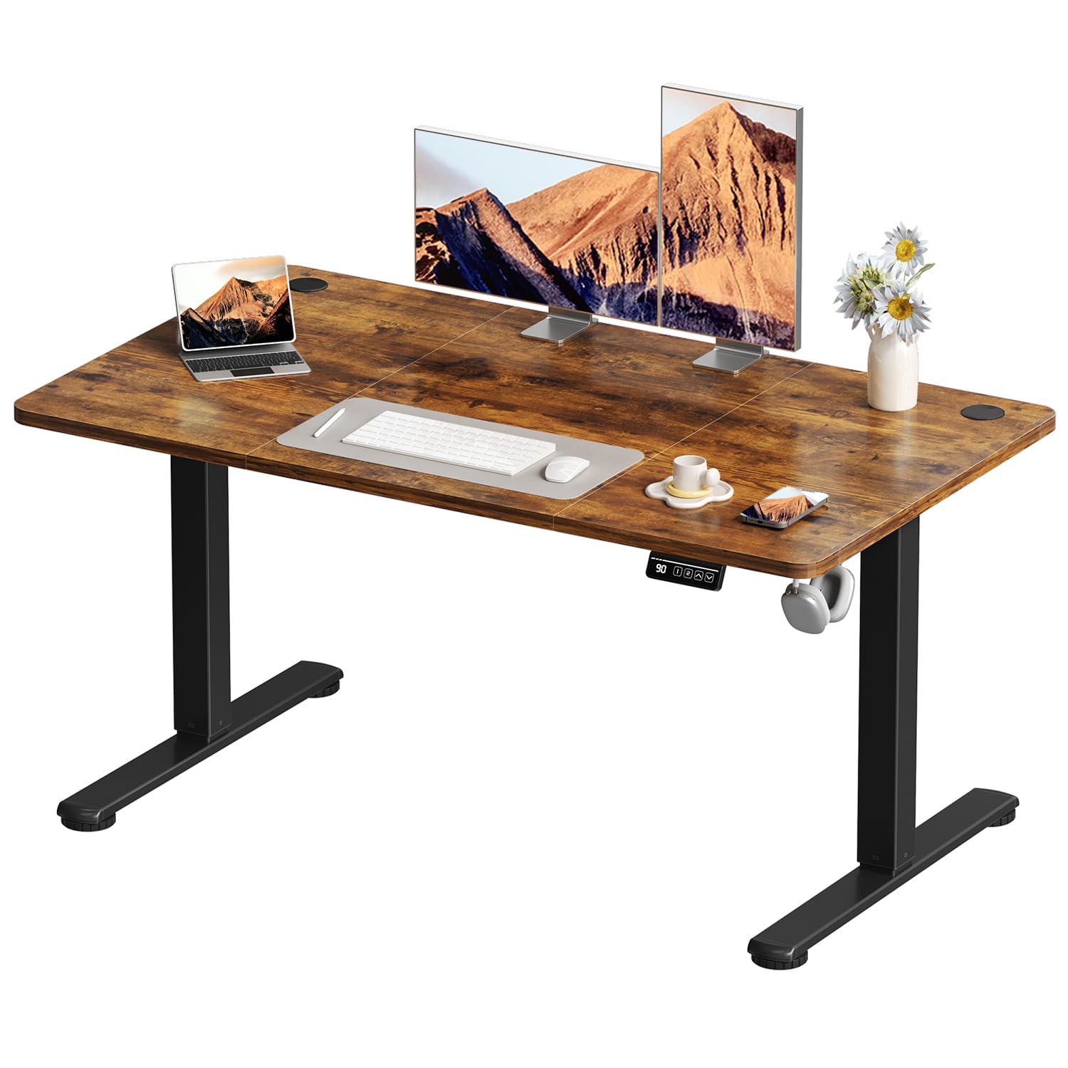 Devoko Höhenverstellbarer Schreibtisch, Elektrischer Schreibtisch Höhenverstellbar Tisch, Steh-Sitz Bürotisch, Computertisch mit Memory-Funktion, Stehpult, Standing Desk, Bürotisch,120 x 60 cm,Weiß