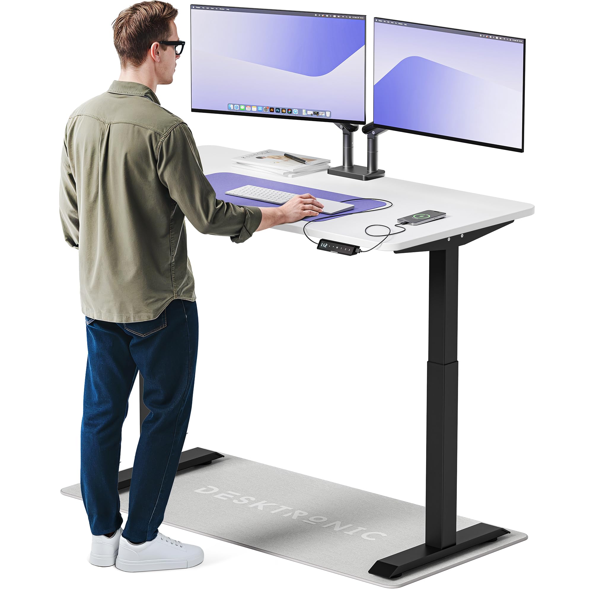 Desktronic Homeone Höhenverstellbarer Schreibtisch 160 × 80 cm – Elektrischer Schreibtisch Mit Zwei Elektrischen Motoren, Touchscreen-Steuerung Und Integrierten USB-a- Und USB-c-ladeanschlüssen