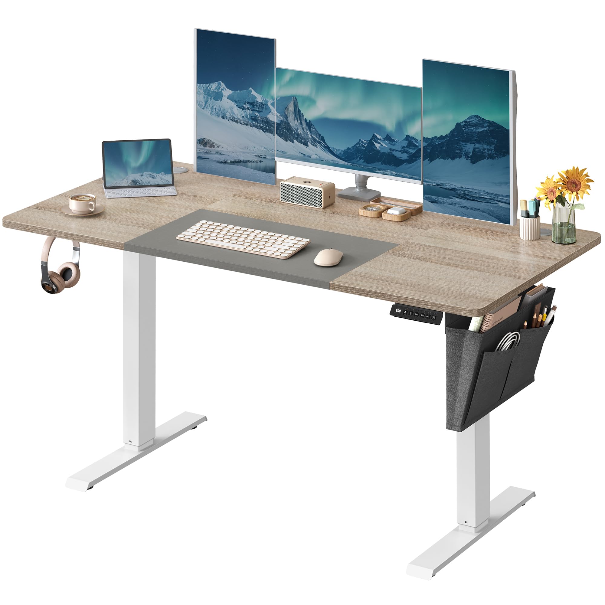 SONGMICS Höhenverstellbarer Schreibtisch elektrisch, 160 x 70 cm, stufenlos verstellbar, Memory-Funktion mit 4 Höhen, wolkenweiß LSD136W01