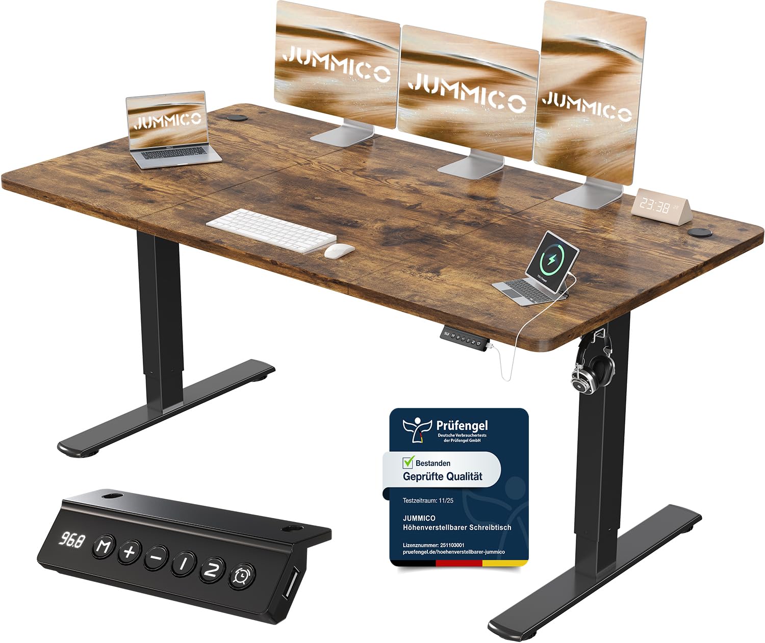 JUMMICO Höhenverstellbarer Schreibtisch mit USB-Ladeanschluss 120 x 60 cm, Schreibtisch Höhenverstellbar Elektrisch, Steh-Sitz Tisch Stehpult Verstellbarer Computertisch,Standing Desk,Weiß