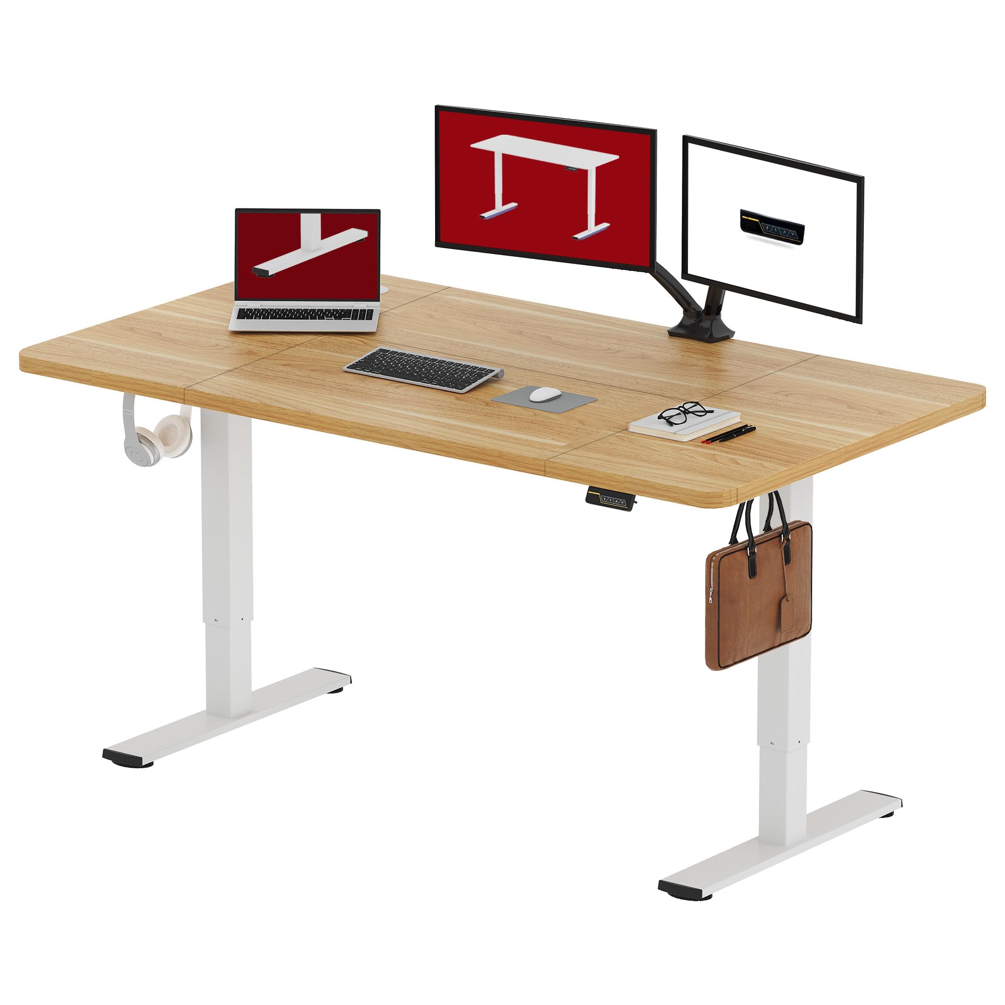 SANODESK Höhenverstellbarer Schreibtisch 110×54 cm – Kompakter Standing Desk mit praktischem Zubehör, ideal für kleine Räume, leise & sicher mit Anti-Kollisions-Schutz(Weiß)