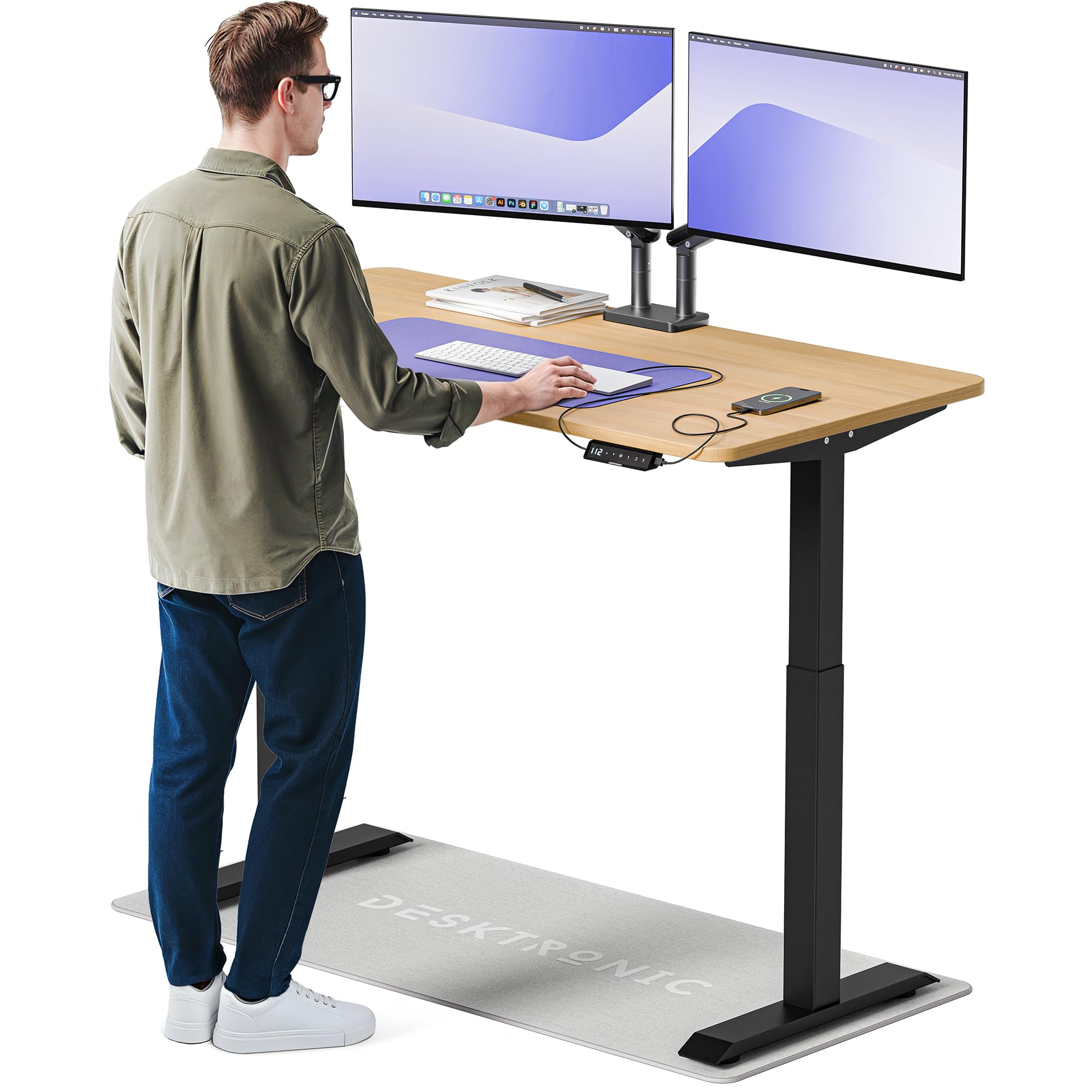 Desktronic Homeone Höhenverstellbarer Schreibtisch 160 × 80 cm – Elektrischer Schreibtisch Mit Zwei Elektrischen Motoren, Touchscreen-Steuerung Und Integrierten USB-a- Und USB-c-ladeanschlüssen