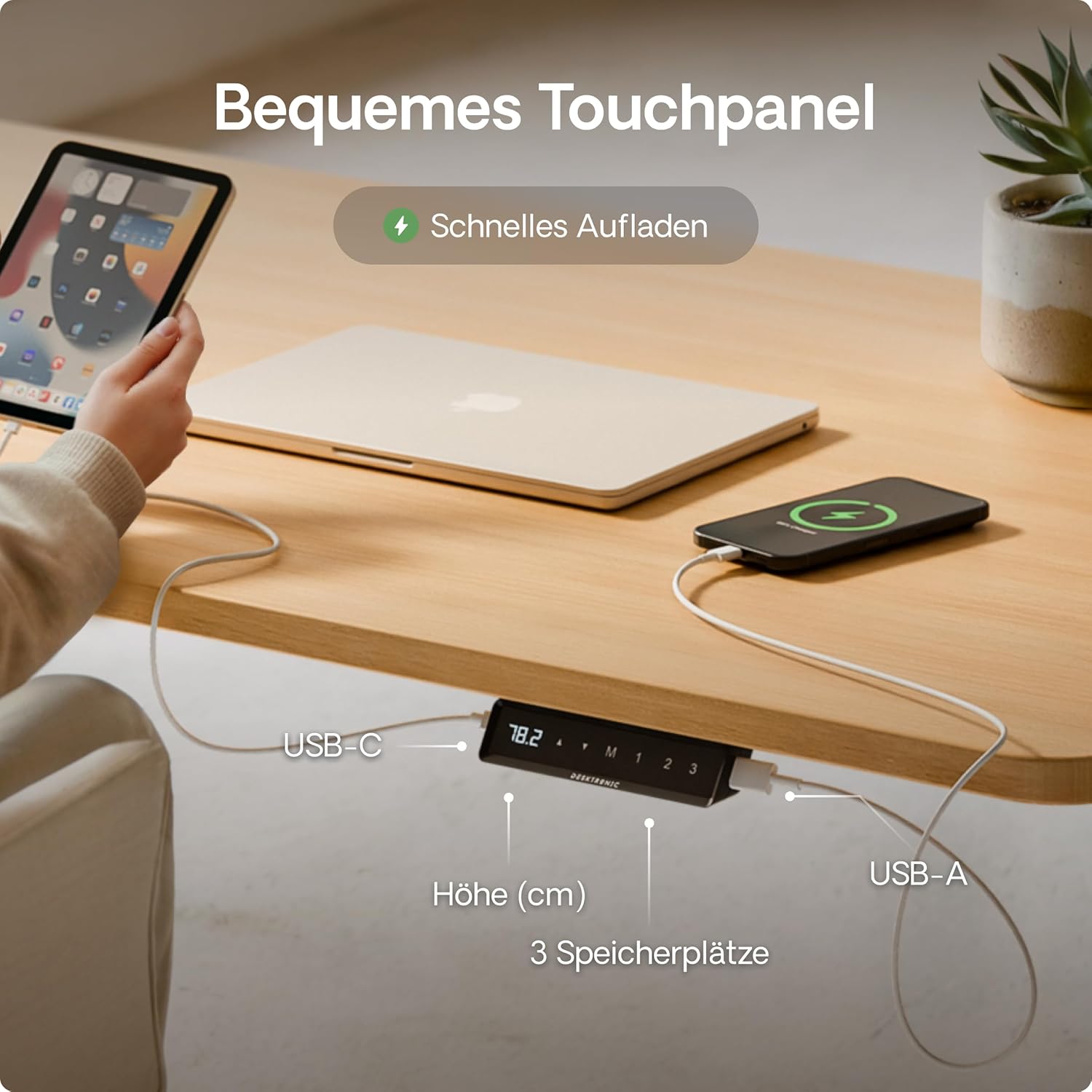 Desktronic Homeone Höhenverstellbarer Schreibtisch 160 × 80 cm – Elektrischer Schreibtisch Mit Zwei Elektrischen Motoren, Touchscreen-Steuerung Und Integrierten USB-a- Und USB-c-ladeanschlüssen
