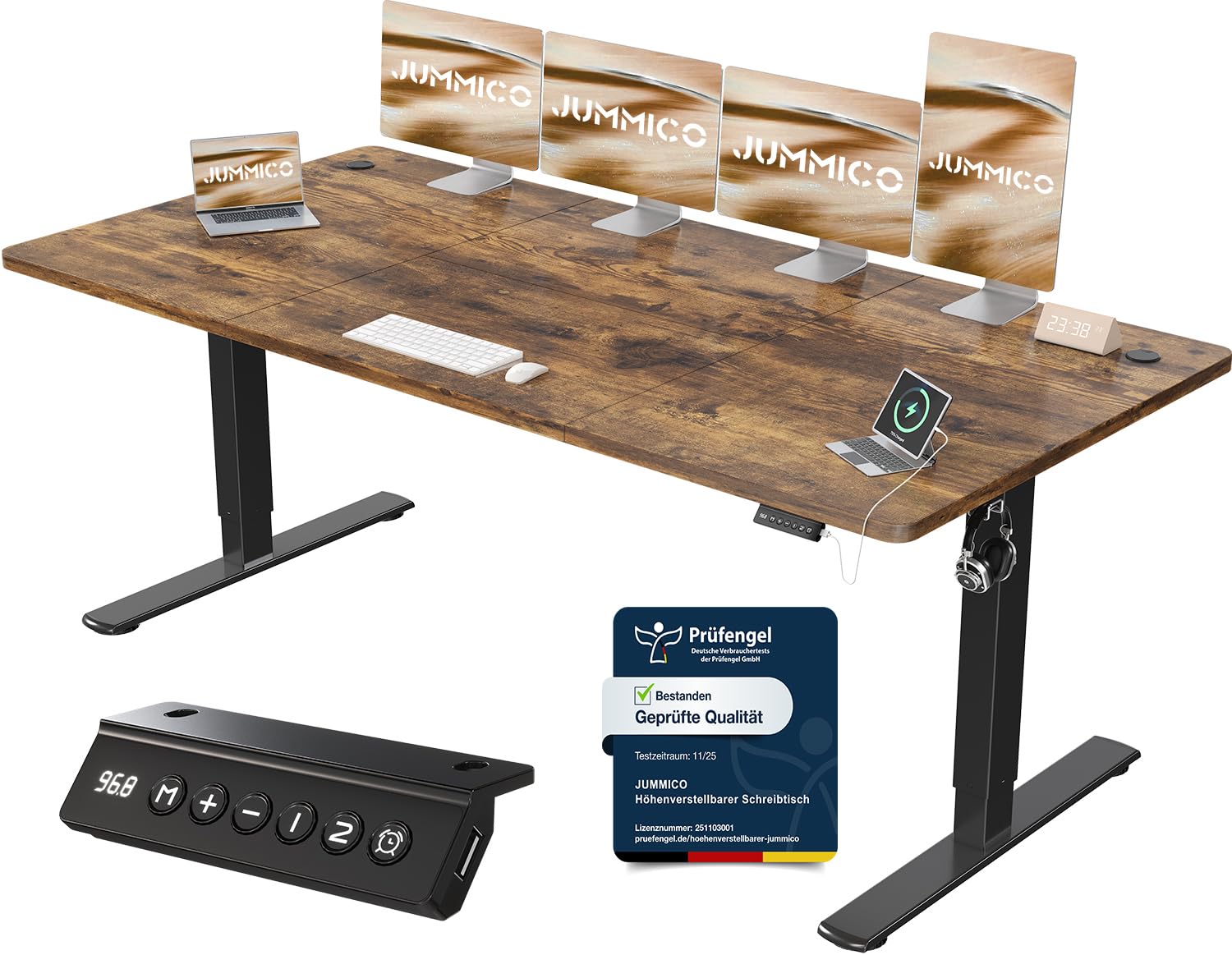 JUMMICO Höhenverstellbarer Schreibtisch mit USB-Ladeanschluss 120 x 60 cm, Schreibtisch Höhenverstellbar Elektrisch, Steh-Sitz Tisch Stehpult Verstellbarer Computertisch,Standing Desk,Weiß
