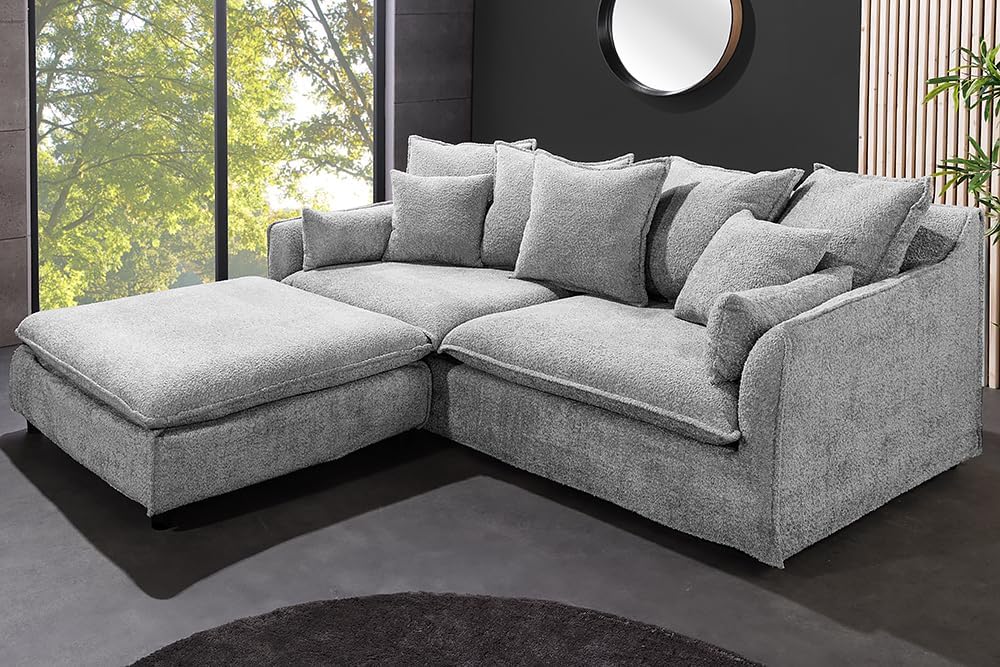 Riess Ambiente Großes 3-Sitzer Sofa Heaven 200cm grau Bouclé Federkern Hussensofa Moderne Couch auch als Ecksofa kombinierbar