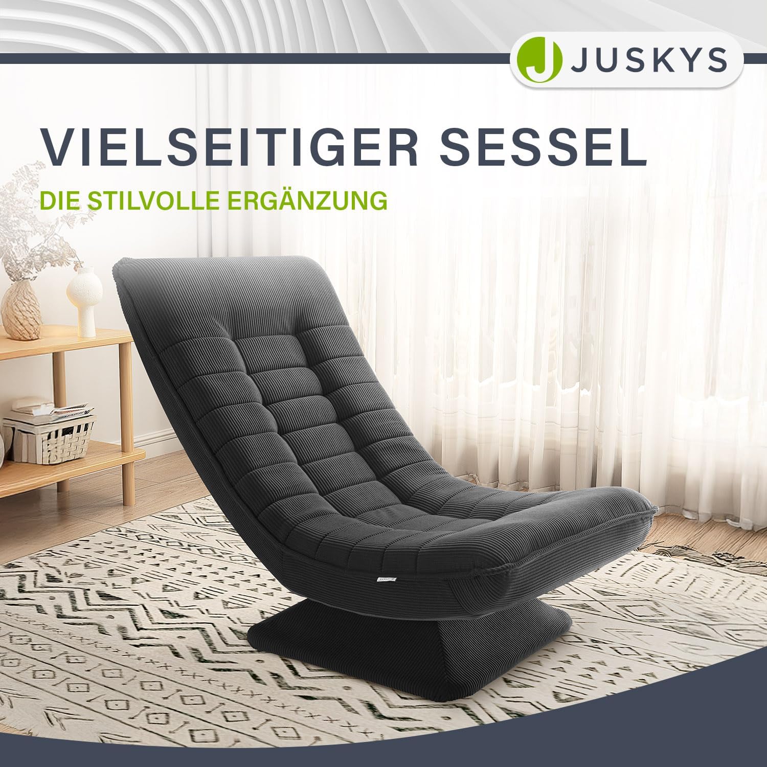 Juskys Relaxsessel Korsika - Ergonomisch & 360° drehbar, klappbar mit 5-lagiger Polsterung - Gemütlicher Cord Sessel für Wohnzimmer - Grau