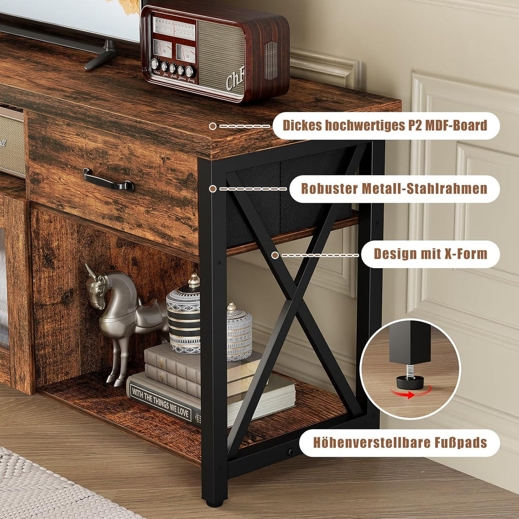 Generisch TV Cabinet, Industrial Style TV Board, 180 cm TV Stand with Two Cabinets, for 60/65/70 Inch TV, Wooden Lowboards for Living Room, Dining Room, and Bedroom