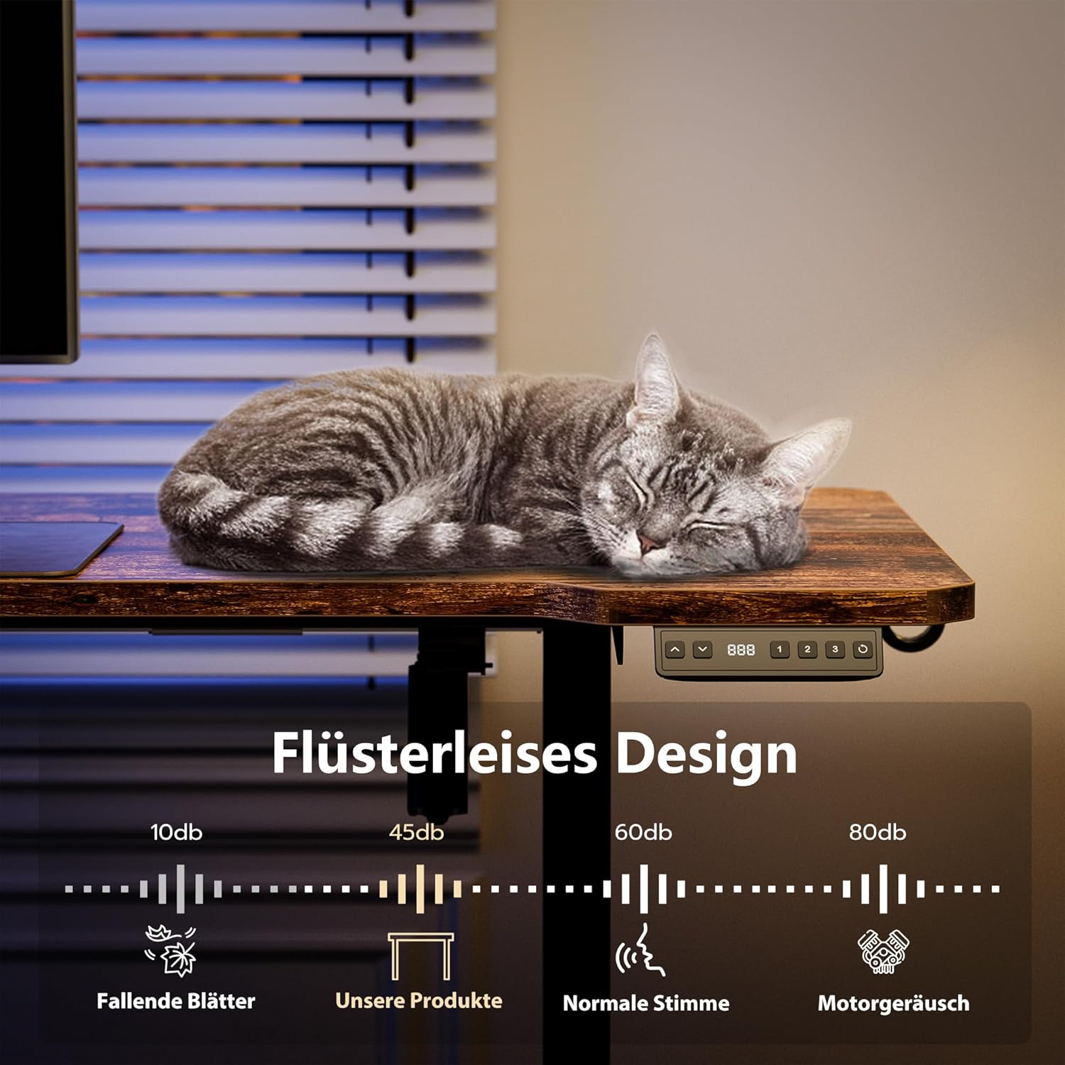 Eckschreibtisch Höhenverstellbarer Schreibtisch L Form,150 X 100 cm Elektrischer Höhenverstellbar Ergonomischer Schreibtisch L mit Getränkehaltern und Haken Stabiles Bürotisch, Braun