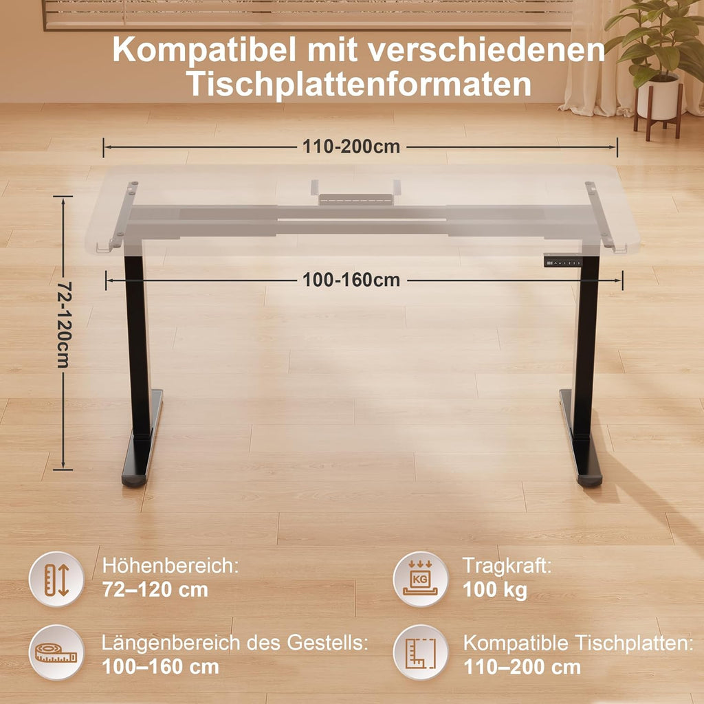 Homall Höhenverstellbarer Schreibtisch Elektrisch Gestell mit 2 Motoren, Elektrisch Schreibtisch bis 100KG, 2-Fach-Teleskop, Tischgestell mit Memory-Steuerung, Kollisionschutz Funktion, Schwarz