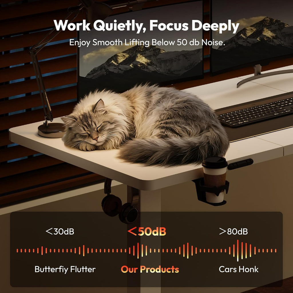 SANODESK Höhenverstellbarer Schreibtisch 110×54 cm – Kompakter Standing Desk mit praktischem Zubehör, ideal für kleine Räume, leise & sicher mit Anti-Kollisions-Schutz(Weiß)