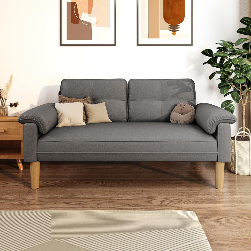 Xbro Sofa 2 Sitzer, Kleine Couch 2 Sitzer mit Armlehne und Seitentasche, Modernes Stoffcouch für Wohnzimmer,Wohnung,Büro,Einfache Montage, 144 x 77 x 77 cm, Dunkelgrau