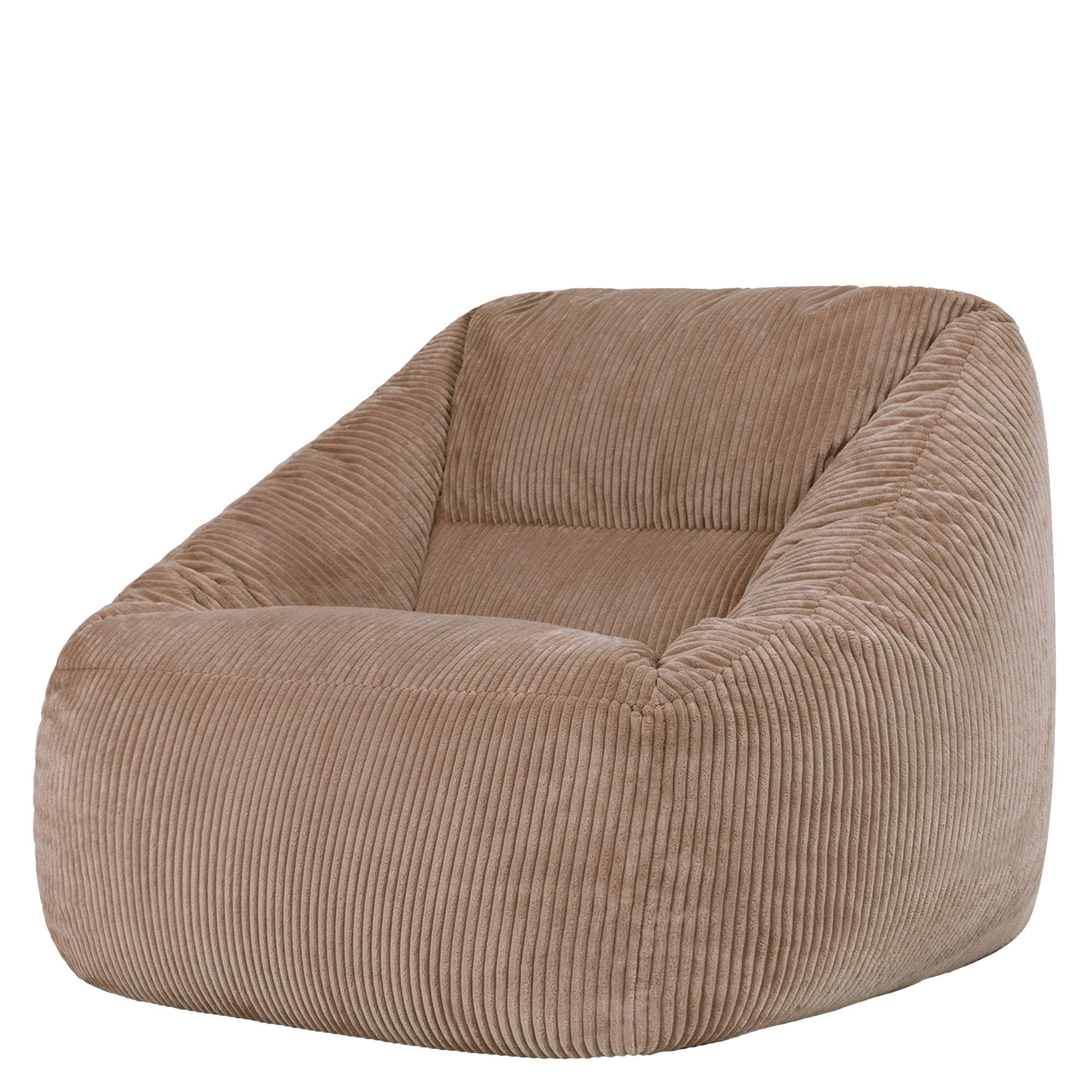 Icon Natalia Sitzsack Sessel mit Hocker für Erwachsene, Beige, Flauschiger Cord Stoff, Riesen Sitzsack Cord mit Füllung, Bean Bag Chair, Bequemer Sessel Wohnzimmer, Lounge, Schlafzimmer, Büro