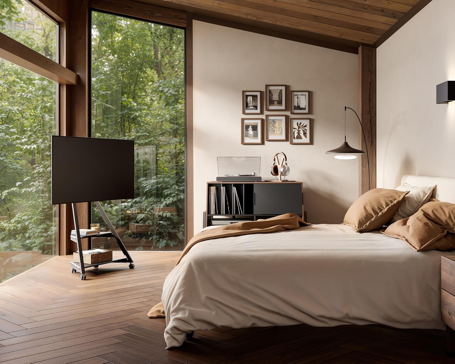 FITUEYES Design TV Ständer Rollbar, Mobiler TV Stand mit Rollen für 32 40 43 55 65 Zoll Flach & Curved Fernseher bis zu 40kg, TV Standfuss höhenverstellbar schwenkbar neigbar, Serie Eiffel