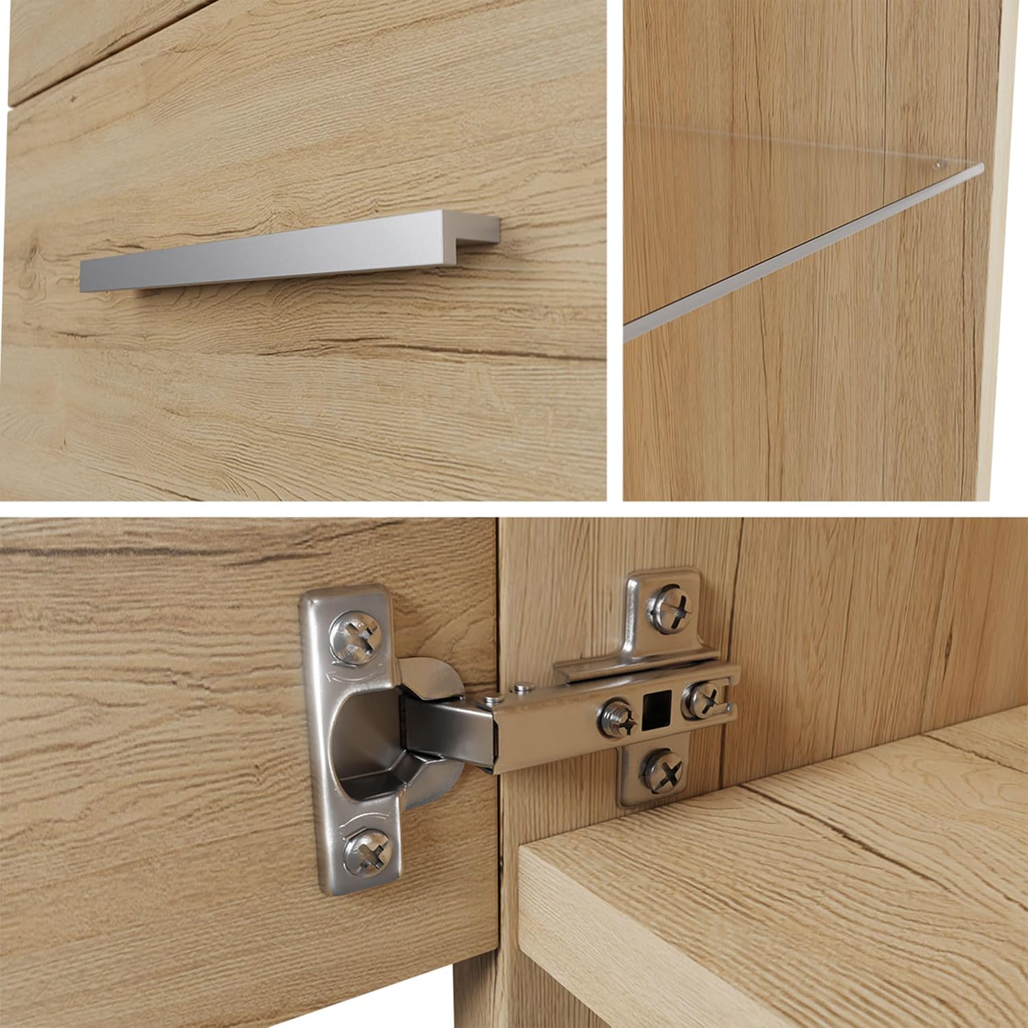 Mirjan24 Badmöbel Set Madrit II mit Waschbecken und Siphon, Komplettprogramme für Spiegelschrank, Waschtisch, Hochschrank (Kastanien Breslau/Grau Hochglanz, ohne Beleuchtung)