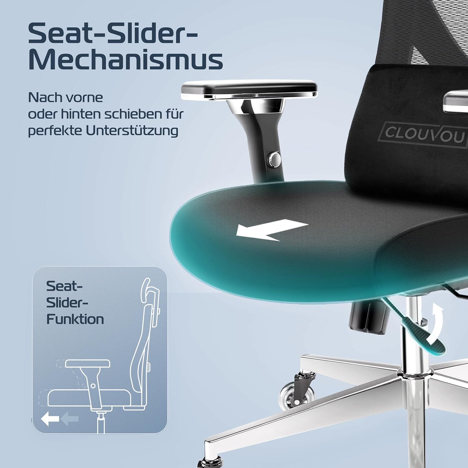 CLOUVOU CleverSeat Bürostuhl Ergonomisch [TESTSIEGER] Schreibtischstuhl 100% individuell einstellbar | Büro Stuhl & Gaming Stuhl | Computerstuhl Home Office Chair Ergonomic | Drehstuhl 150 kg