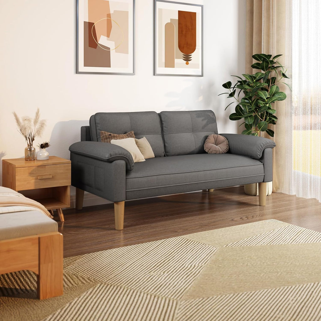 Xbro Sofa 2 Sitzer, Kleine Couch 2 Sitzer mit Armlehne und Seitentasche, Modernes Stoffcouch für Wohnzimmer,Wohnung,Büro,Einfache Montage, 144 x 77 x 77 cm, Dunkelgrau