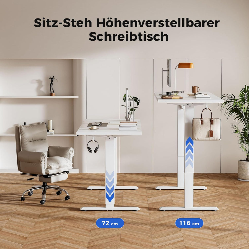 Agilestic Höhenverstellbarer Schreibtisch 120 x 60 cm, Stabiler Schreibtisch Höhenverstellbar Elektrisch mit Memory-Handsteuerung, Ergonomischer Steh-Sitz Tisch Computertisch, Weiß