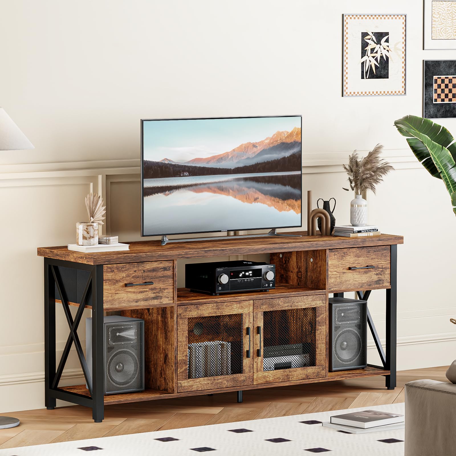 Generisch TV Cabinet, Industrial Style TV Board, 180 cm TV Stand with Two Cabinets, for 60/65/70 Inch TV, Wooden Lowboards for Living Room, Dining Room, and Bedroom