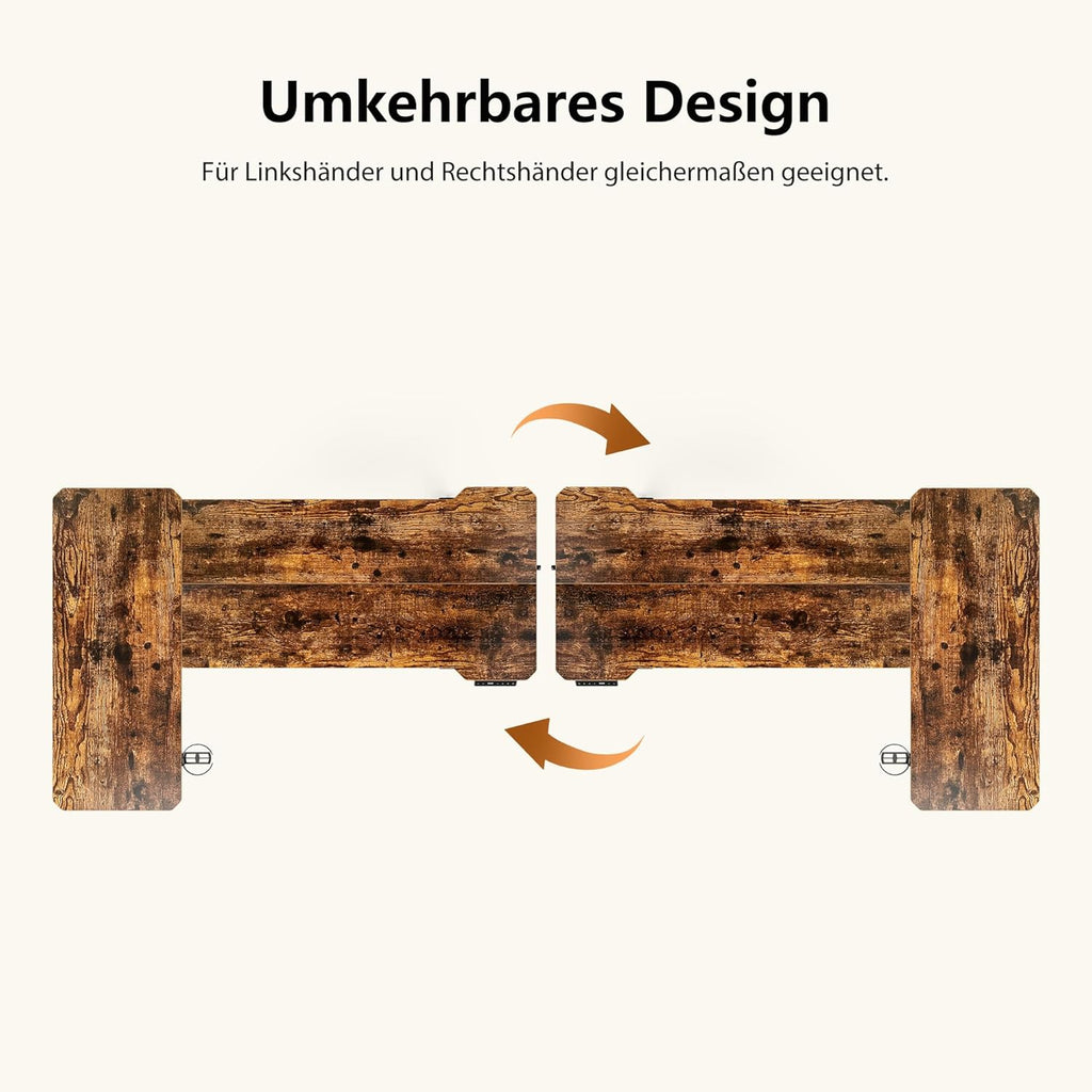 Eckschreibtisch Höhenverstellbarer Schreibtisch L Form,150 X 100 cm Elektrischer Höhenverstellbar Ergonomischer Schreibtisch L mit Getränkehaltern und Haken Stabiles Bürotisch, Braun