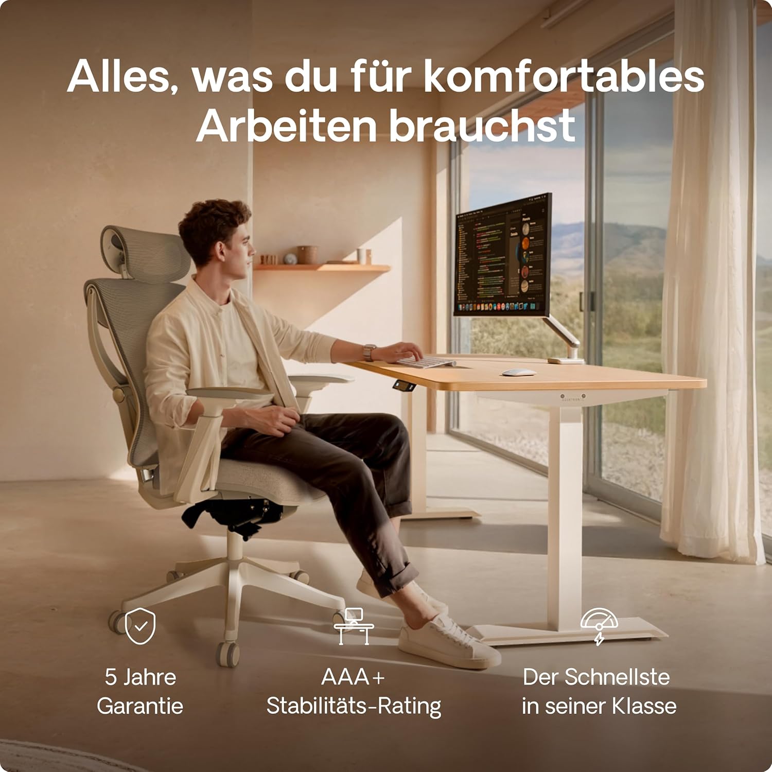 Desktronic Homeone Höhenverstellbarer Schreibtisch 160 × 80 cm – Elektrischer Schreibtisch Mit Zwei Elektrischen Motoren, Touchscreen-Steuerung Und Integrierten USB-a- Und USB-c-ladeanschlüssen