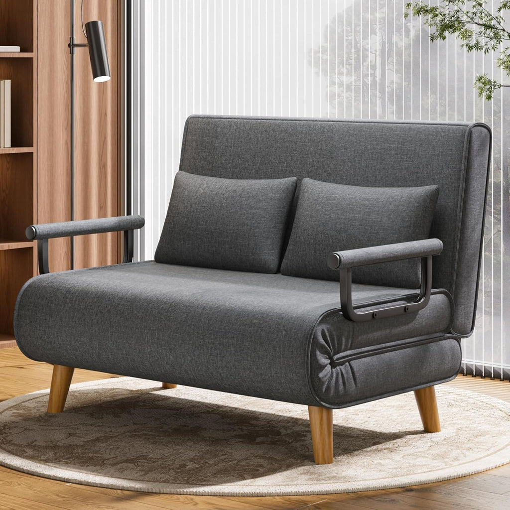 Xbro Schlafsofa 2-Sitzer mit Bettfunktion, Schlafsessel mit Bettfunktion mit Verstellbarer Rückenlehne und 2 Kissen, Sessel mit schlaffunktio für kleine Wohnung (Dunkelgrau)