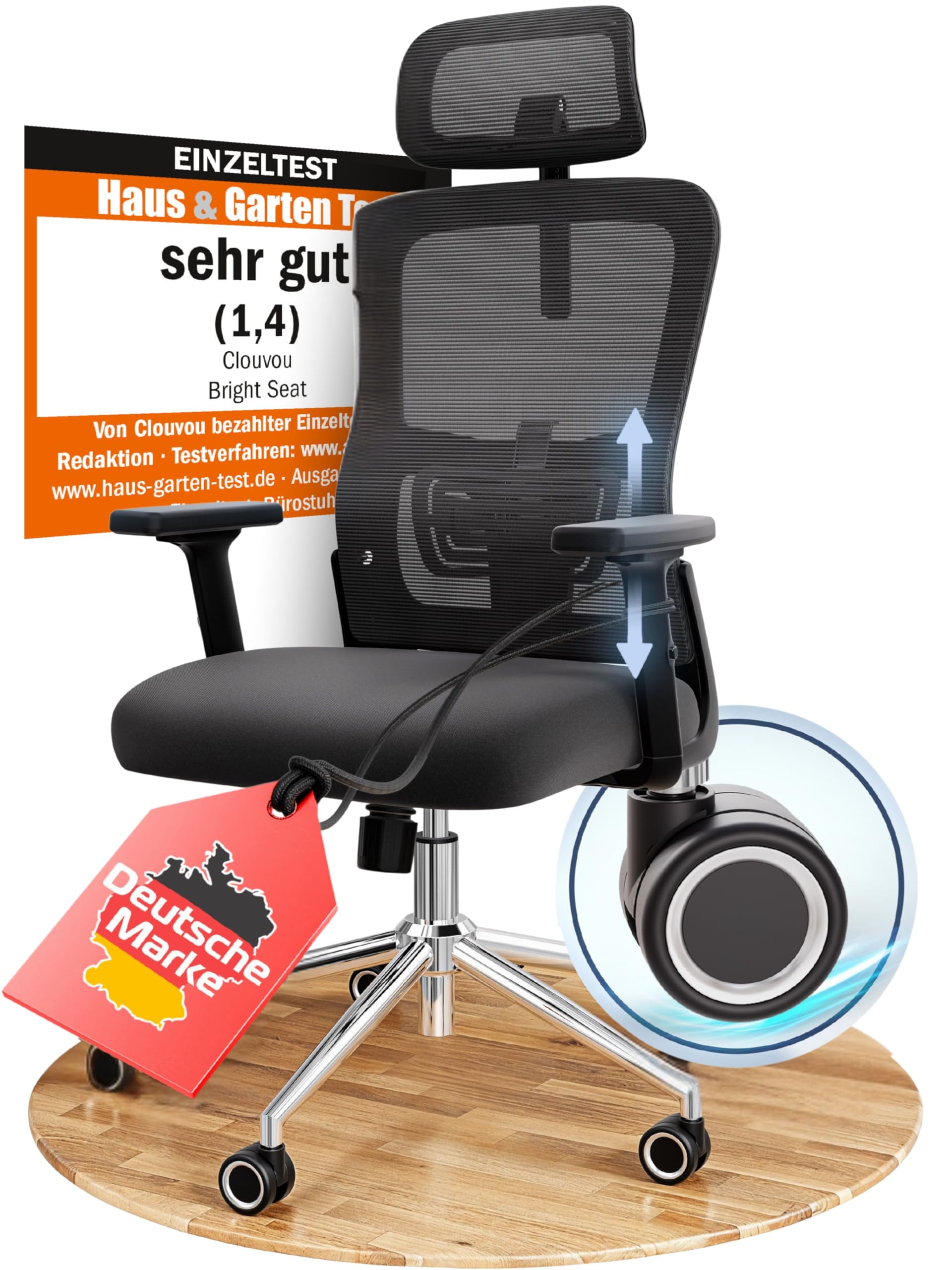 CLOUVOU CleverSeat Bürostuhl Ergonomisch [TESTSIEGER] Schreibtischstuhl 100% individuell einstellbar | Büro Stuhl & Gaming Stuhl | Computerstuhl Home Office Chair Ergonomic | Drehstuhl 150 kg