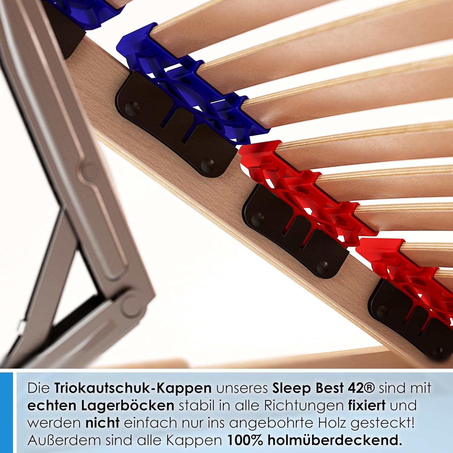 Stabiler Lattenrost 100% BUCHE Lattenrahmen - Kopfteil verstellbar - SCHULTERFRÄSUNG, 7 Zonen, 42 Federleisten, Härte-Regulierung, Mittelgurt - Vario Sleep Best 42® unmontiert (100x190cm)