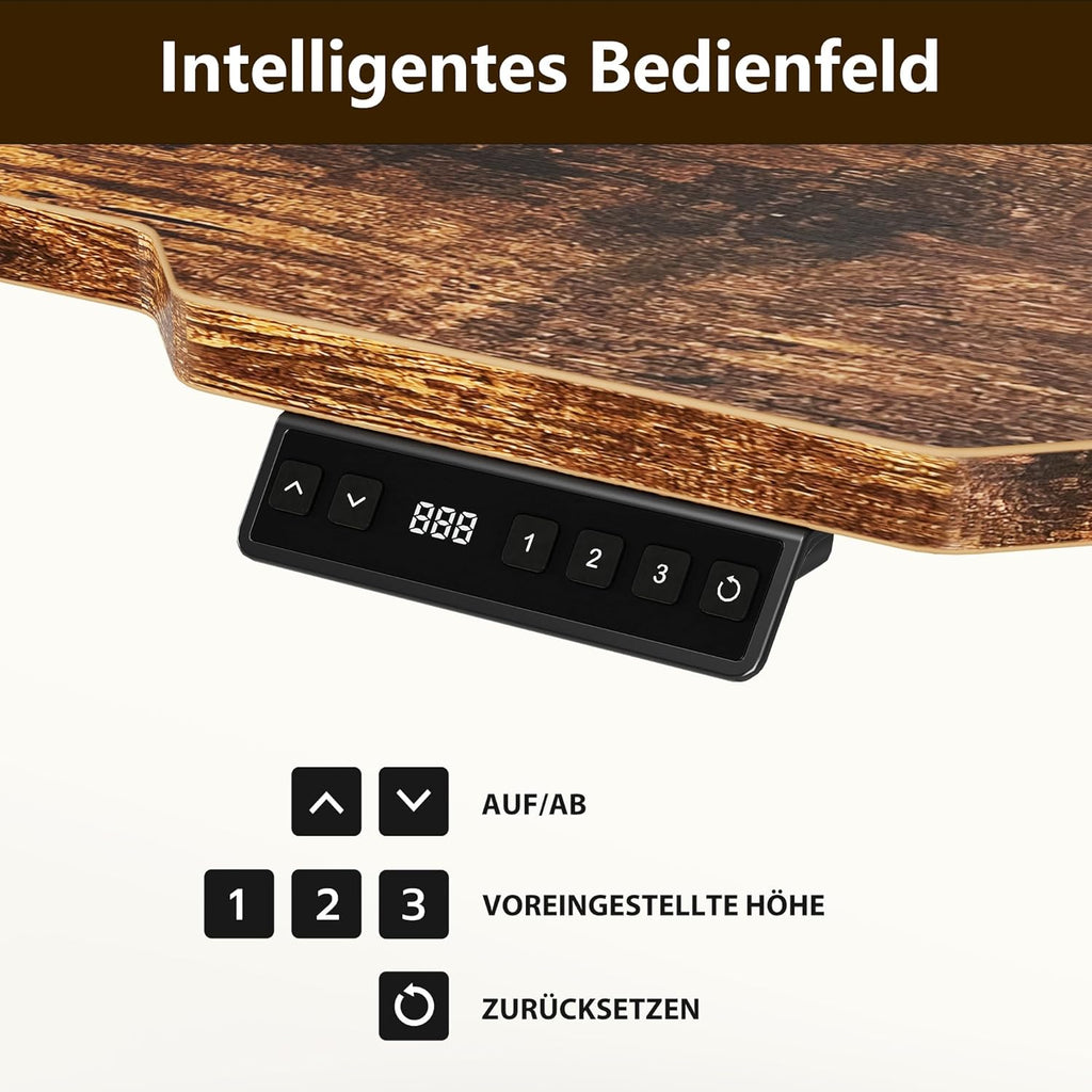 Eckschreibtisch Höhenverstellbarer Schreibtisch L Form,150 X 100 cm Elektrischer Höhenverstellbar Ergonomischer Schreibtisch L mit Getränkehaltern und Haken Stabiles Bürotisch, Braun