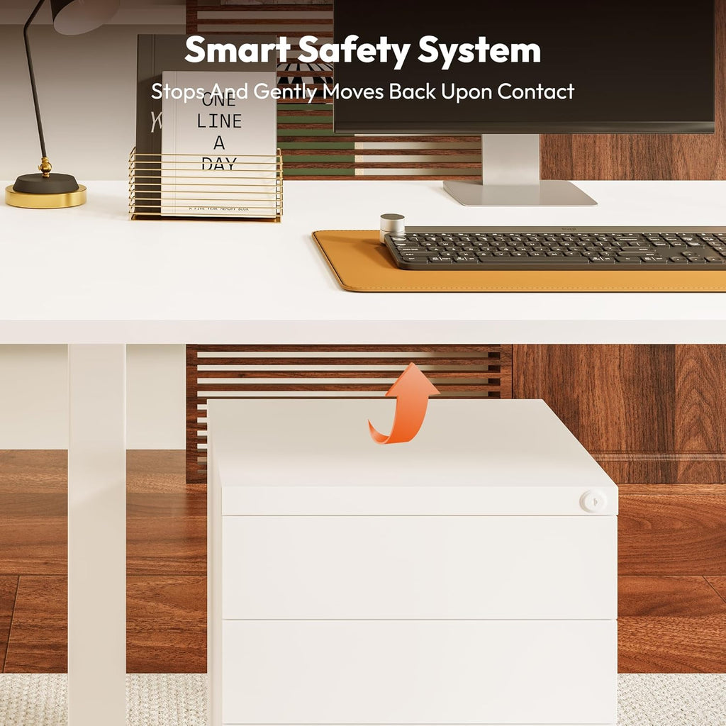 SANODESK Höhenverstellbarer Schreibtisch 110×54 cm – Kompakter Standing Desk mit praktischem Zubehör, ideal für kleine Räume, leise & sicher mit Anti-Kollisions-Schutz(Weiß)