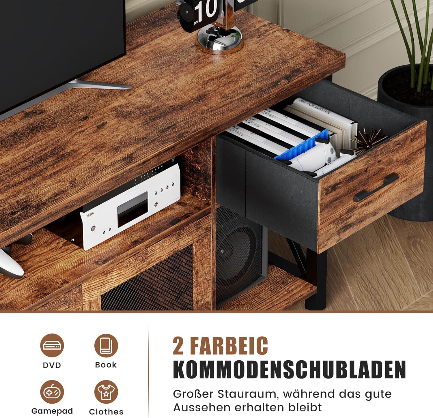 Generisch TV Cabinet, Industrial Style TV Board, 180 cm TV Stand with Two Cabinets, for 60/65/70 Inch TV, Wooden Lowboards for Living Room, Dining Room, and Bedroom