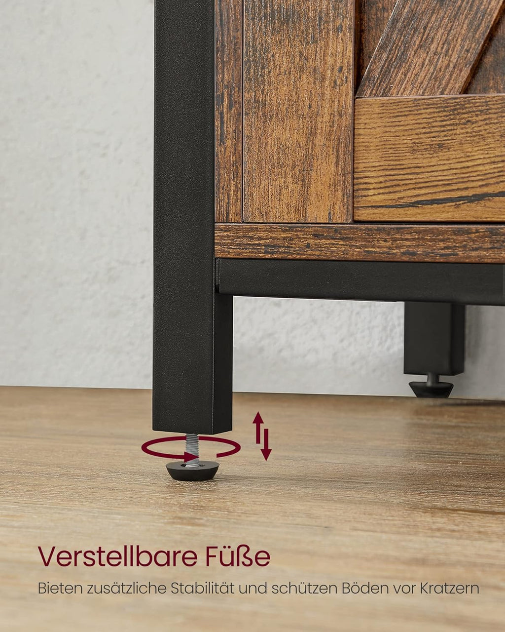 VASAGLE Sideboard, Küchenschrank, Aufbewahrungsschrank, mit 2 Schiebetüren, 33 x 100 x 80 cm, verstellbare Ablagen, Landhausstil, für Wohnzimmer, vintagebraun-schwarz LSC092B01