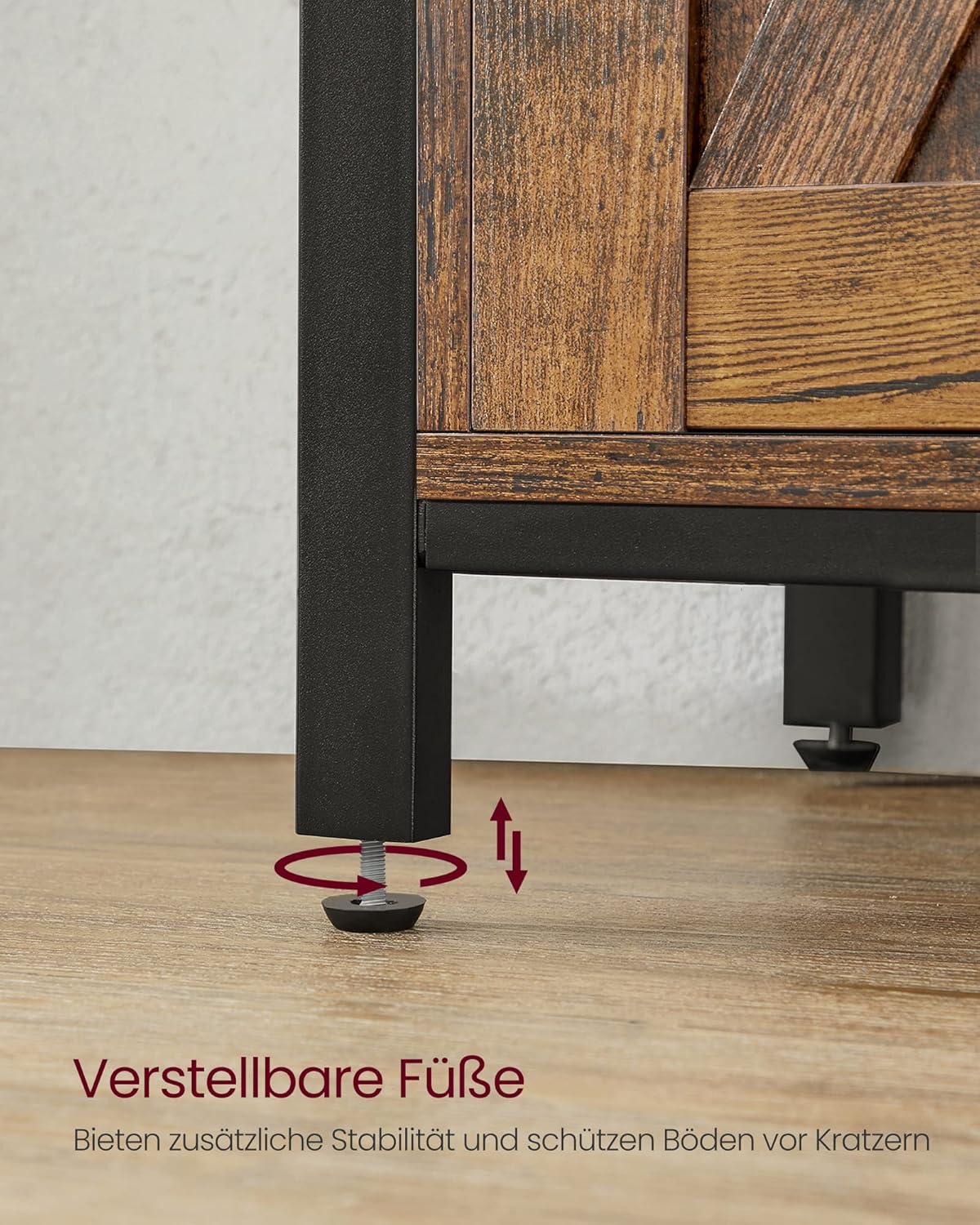 VASAGLE Sideboard, Küchenschrank, Aufbewahrungsschrank, mit 2 Schiebetüren, 33 x 100 x 80 cm, verstellbare Ablagen, Landhausstil, für Wohnzimmer, vintagebraun-schwarz LSC092B01