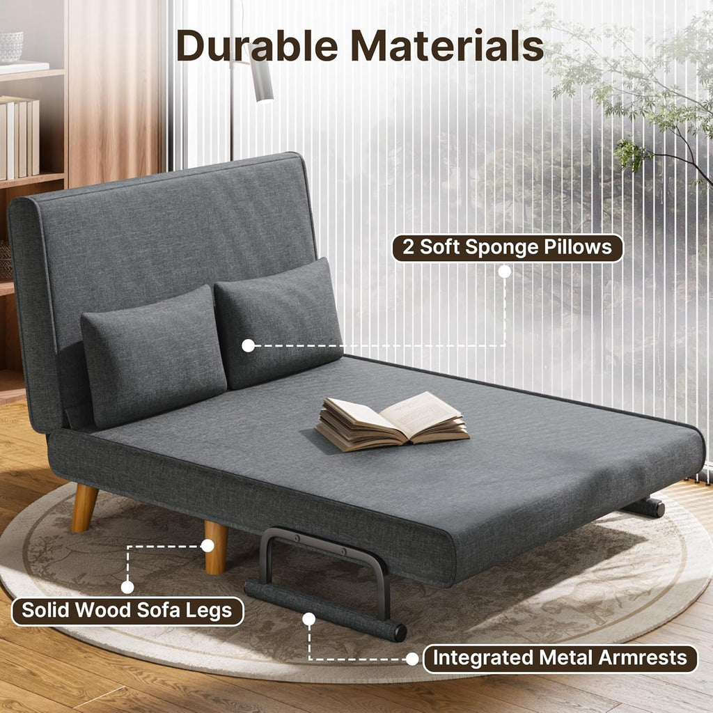 Xbro Schlafsofa 2-Sitzer mit Bettfunktion, Schlafsessel mit Bettfunktion mit Verstellbarer Rückenlehne und 2 Kissen, Sessel mit schlaffunktio für kleine Wohnung (Dunkelgrau)