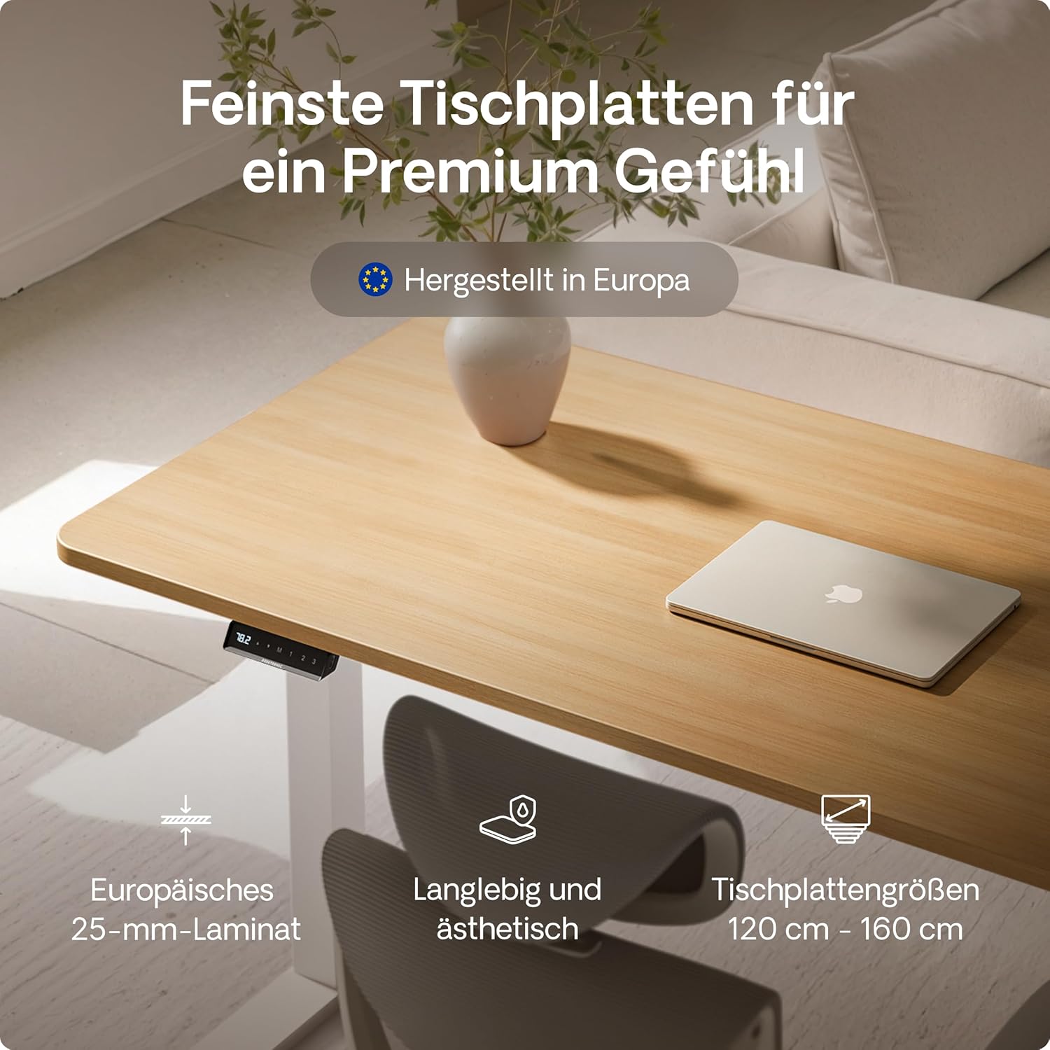 Desktronic Homeone Höhenverstellbarer Schreibtisch 160 × 80 cm – Elektrischer Schreibtisch Mit Zwei Elektrischen Motoren, Touchscreen-Steuerung Und Integrierten USB-a- Und USB-c-ladeanschlüssen