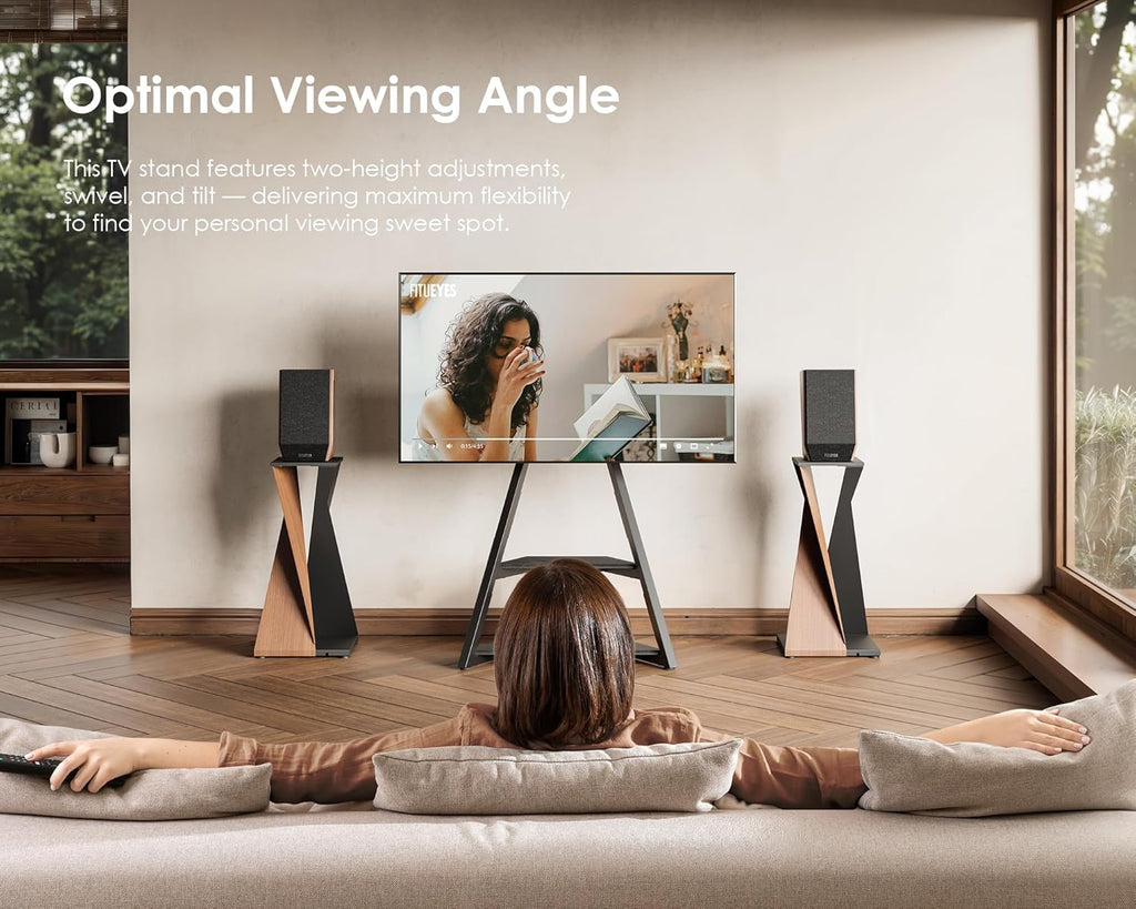 FITUEYES Design TV Ständer Rollbar, Mobiler TV Stand mit Rollen für 32 40 43 55 65 Zoll Flach & Curved Fernseher bis zu 40kg, TV Standfuss höhenverstellbar schwenkbar neigbar, Serie Eiffel