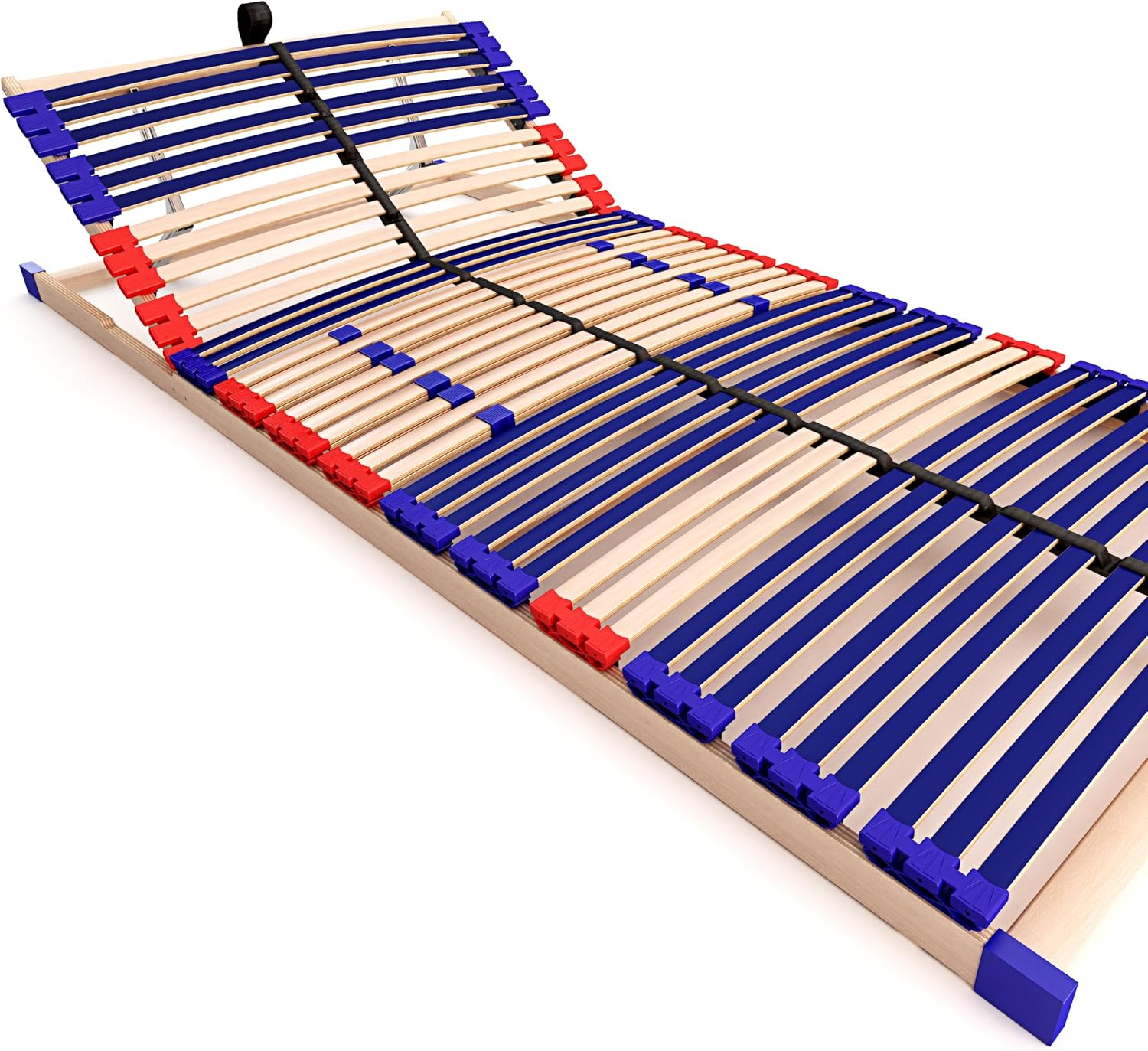 Stabiler Lattenrost 100% BUCHE Lattenrahmen - Kopfteil verstellbar - SCHULTERFRÄSUNG, 7 Zonen, 42 Federleisten, Härte-Regulierung, Mittelgurt - Vario Sleep Best 42® unmontiert (100x190cm)