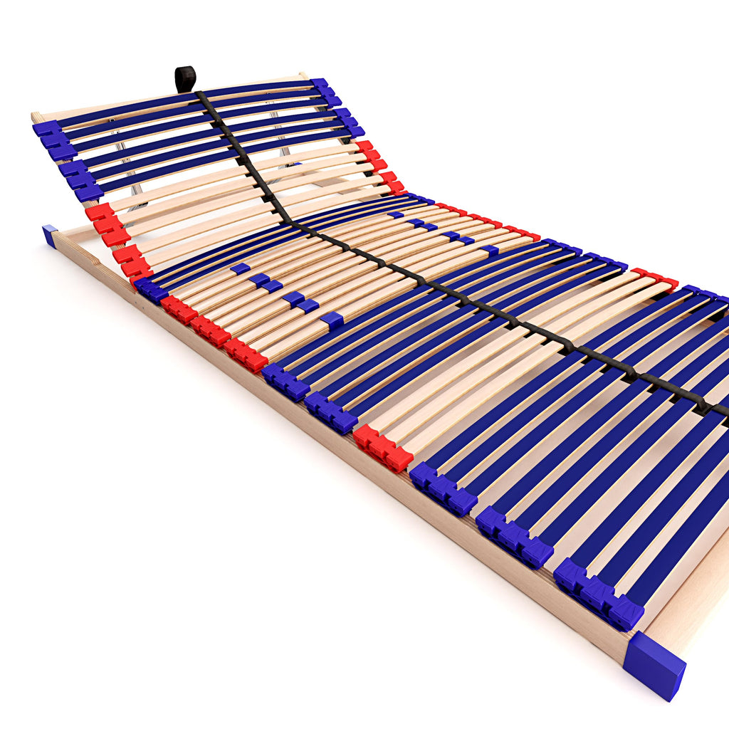 Stabiler Lattenrost 100% BUCHE Lattenrahmen - Kopfteil verstellbar - SCHULTERFRÄSUNG, 7 Zonen, 42 Federleisten, Härte-Regulierung, Mittelgurt - Vario Sleep Best 42® unmontiert (100x190cm)