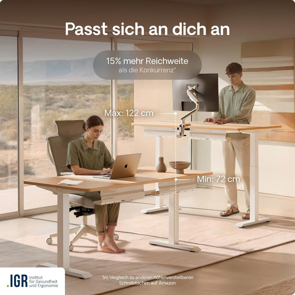 Desktronic Homeone Höhenverstellbarer Schreibtisch 160 × 80 cm – Elektrischer Schreibtisch Mit Zwei Elektrischen Motoren, Touchscreen-Steuerung Und Integrierten USB-a- Und USB-c-ladeanschlüssen