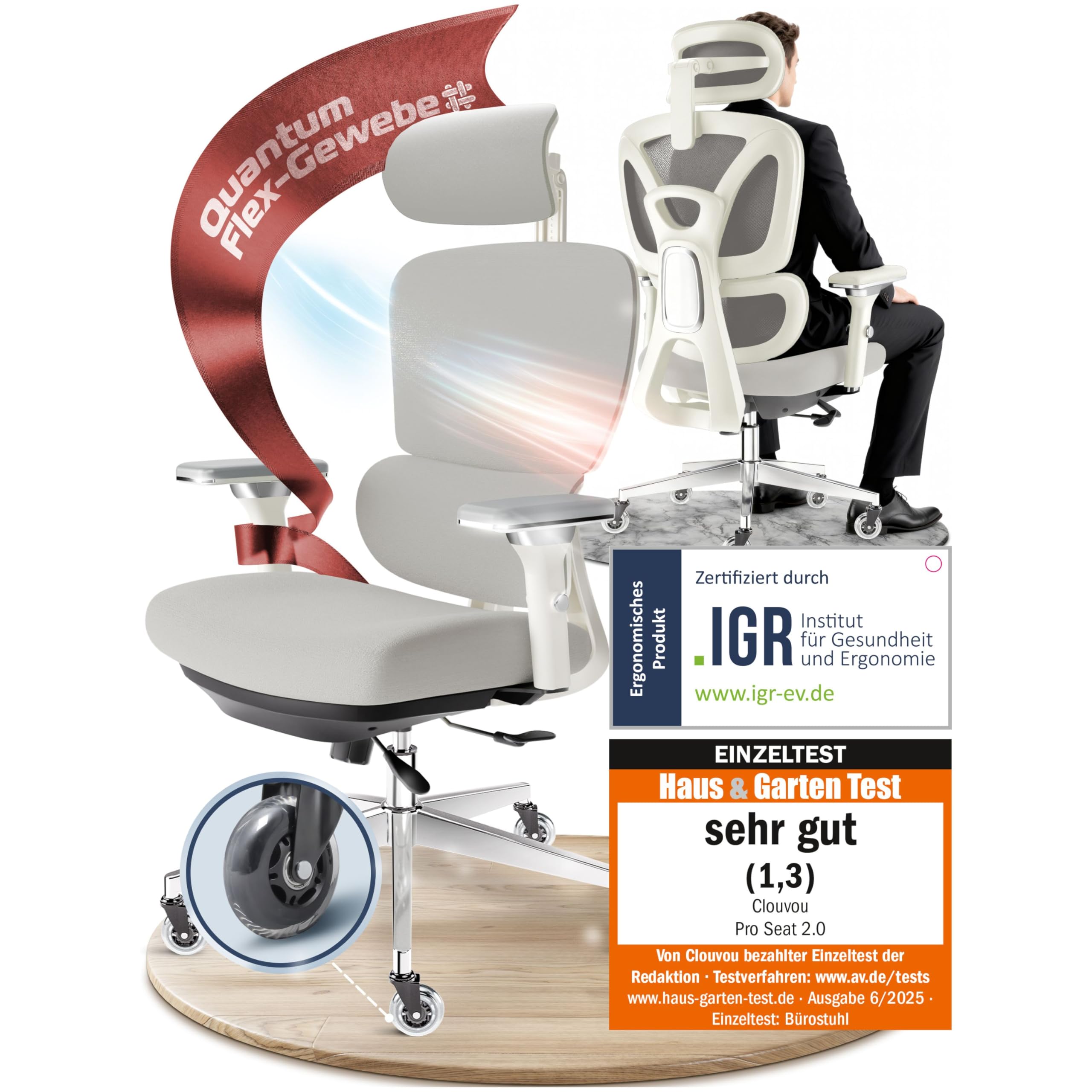 CLOUVOU CleverSeat Bürostuhl Ergonomisch [TESTSIEGER] Schreibtischstuhl 100% individuell einstellbar | Büro Stuhl & Gaming Stuhl | Computerstuhl Home Office Chair Ergonomic | Drehstuhl 150 kg