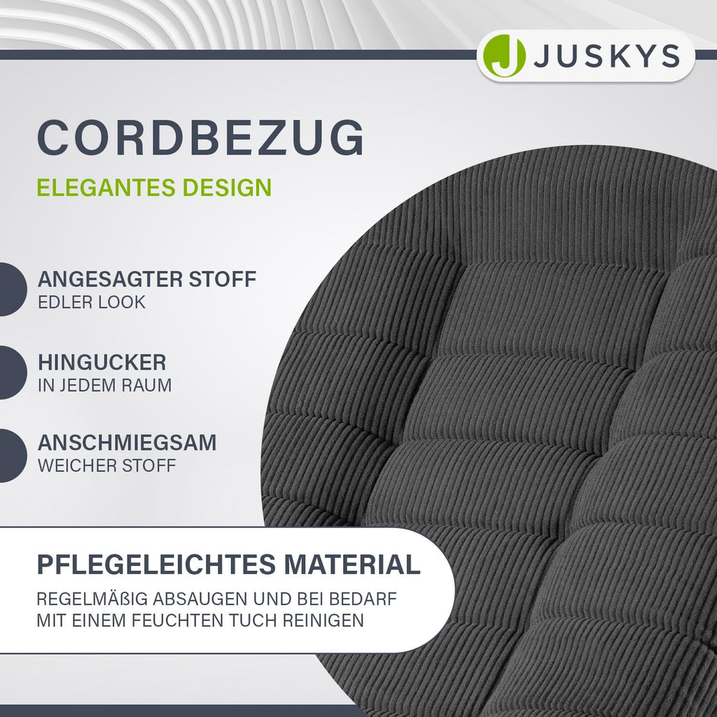Juskys Relaxsessel Korsika - Ergonomisch & 360° drehbar, klappbar mit 5-lagiger Polsterung - Gemütlicher Cord Sessel für Wohnzimmer - Grau